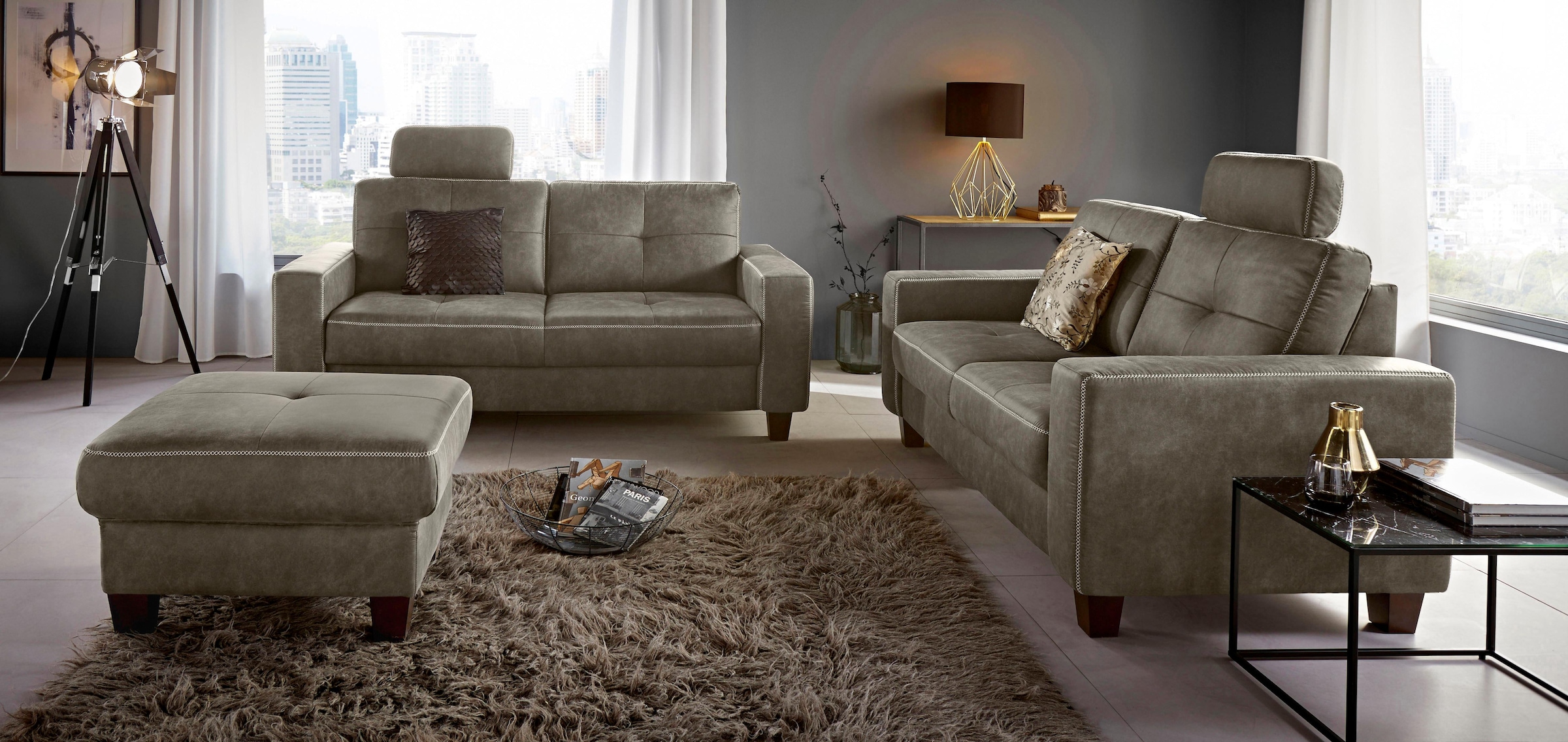 Home affaire Polsterhocker "Varese" Kreuznaht in beige günstig online kaufen