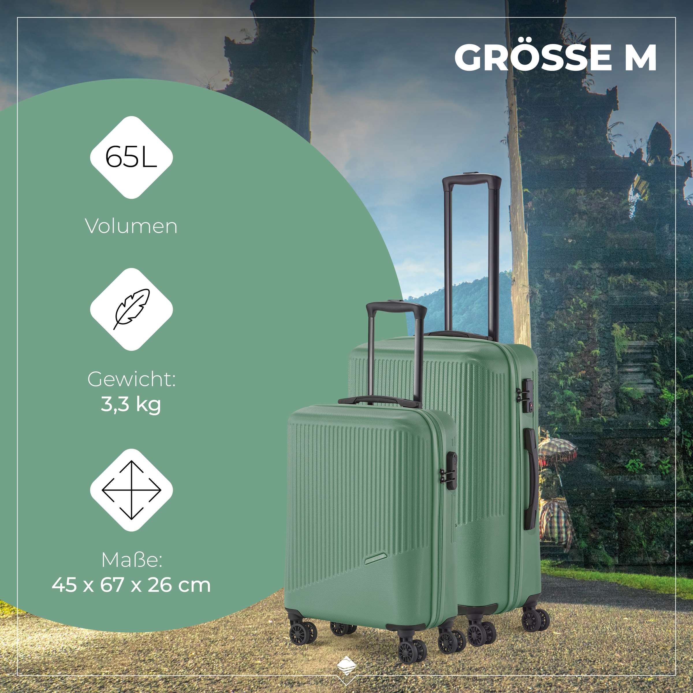 travelite Trolleyset »BALI 4w L/M/S«, (Set, 3 tlg., Hartschalen Trolley Set), Kofferset Reisegepäck Reisekoffer Hartschallenkoffer TSA Schloss