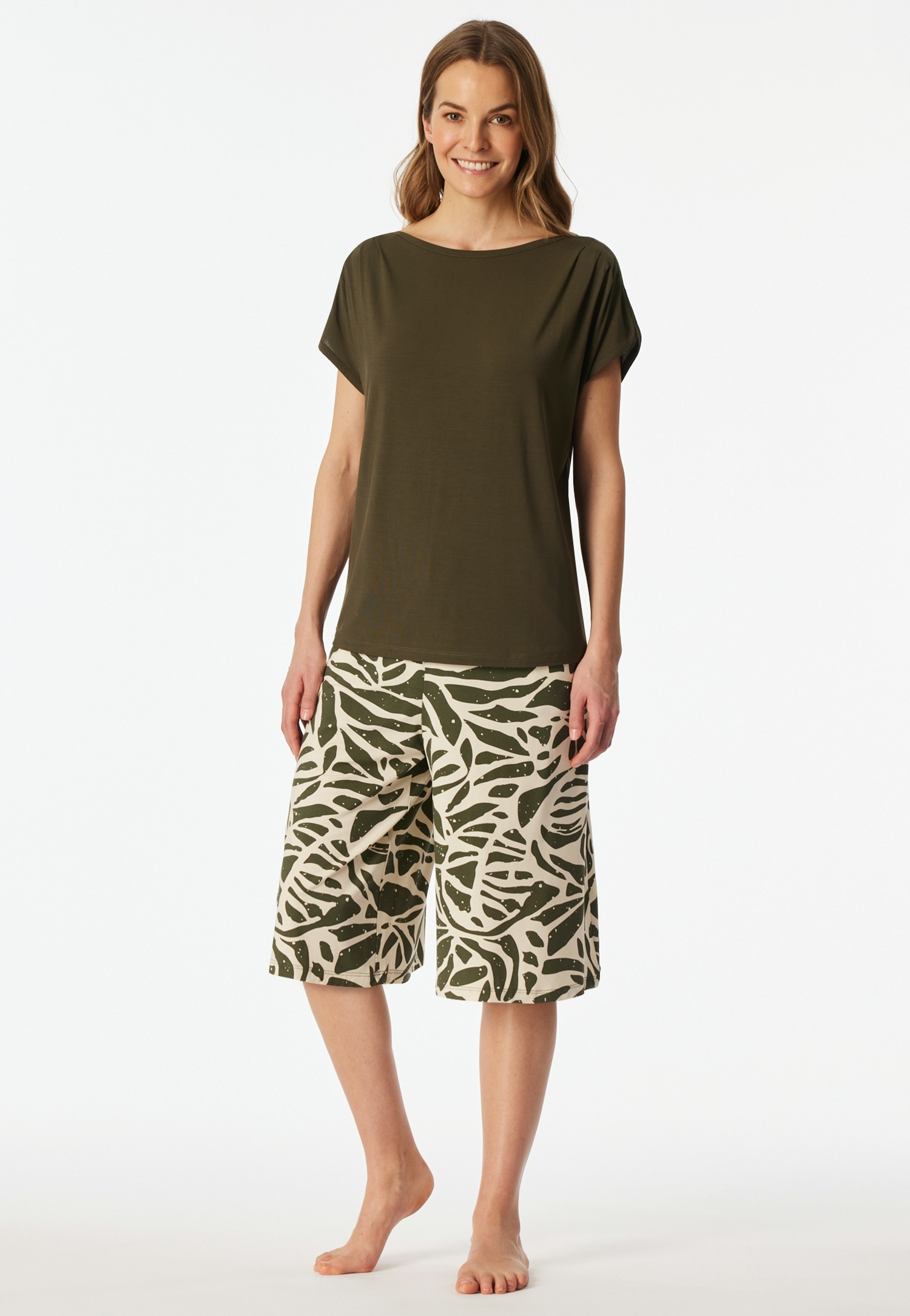 Schiesser Pyjama "Selected Premium" 2 U-Boot-Ausschnitt, 3/4-lange Hose im günstig online kaufen