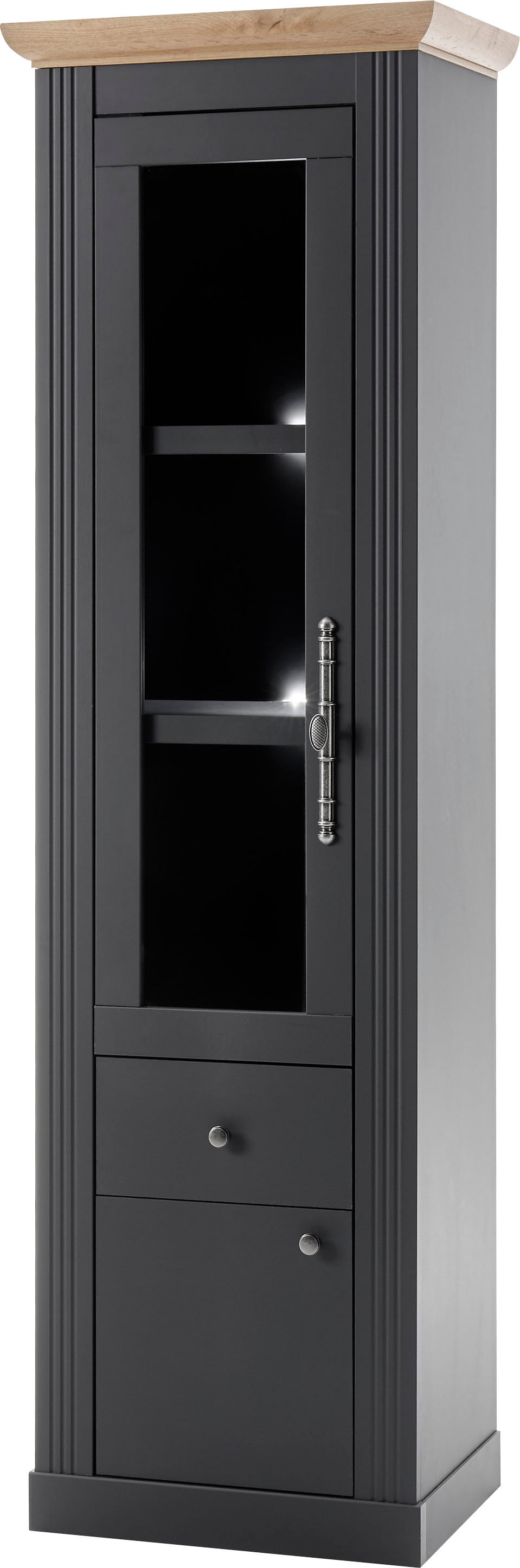 OTTO home Vitrine "Westminster, Hochschrank im Landhausstil, Glasvitrine, Stauraumelement" Metallgriffe, ausreichend Stauraum, in 2 Farben erhältlich