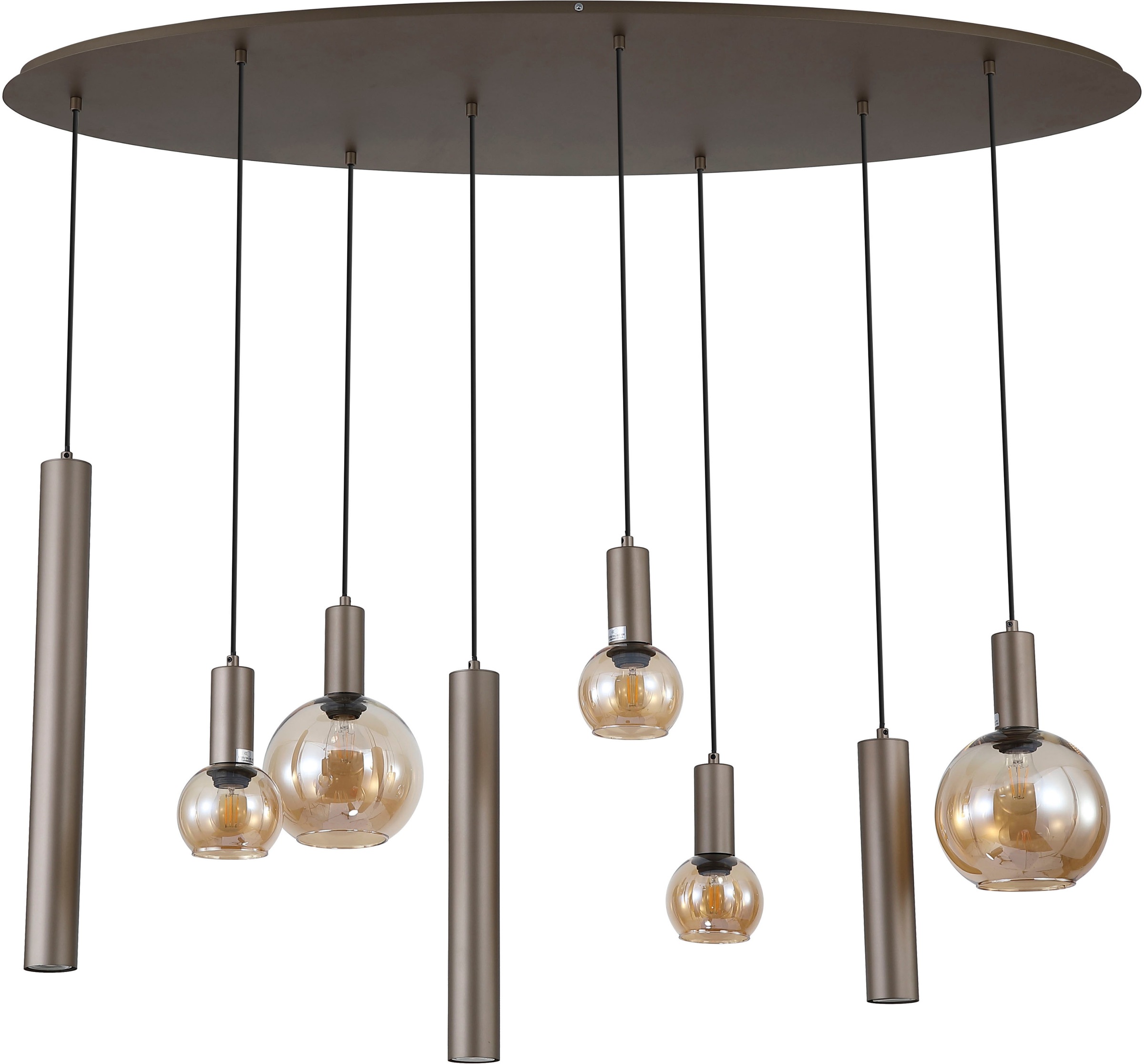 Searchlight Pendelleuchte »Lyon 8Lt Pendelleuchte, Latte-Metall und Bernsteinglas« E27 1 Stk.