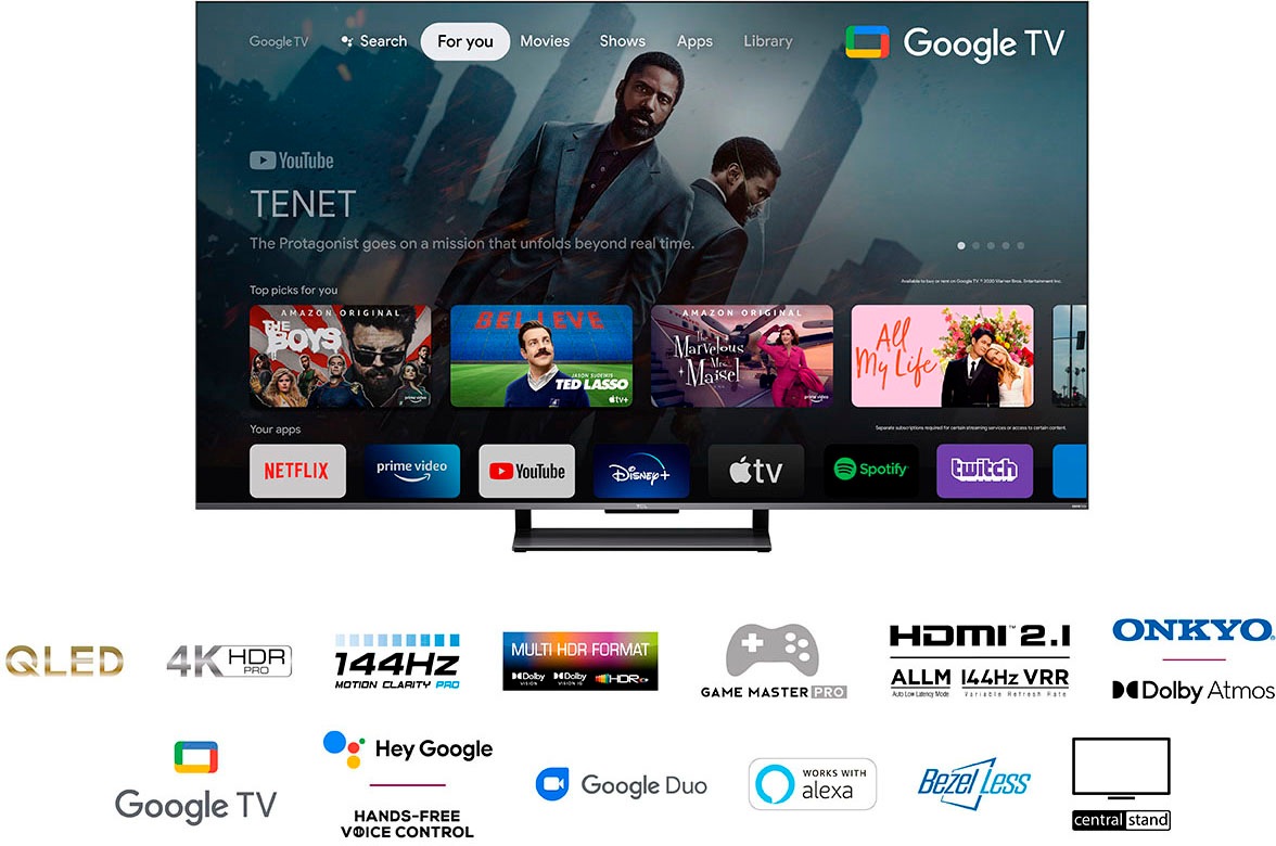 TCL QLED-Fernseher »75C731X2«, 4K Ultra HD, Smart-TV-Google TV, 4K HDR Pro, Dolby Atmos, HDMI 2.1, Metallgehäuse, ONKYO-Sound