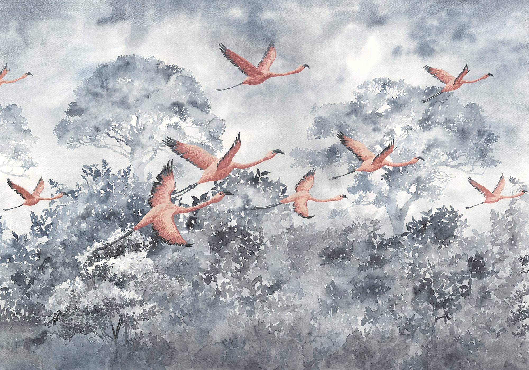 Komar Vliestapete "Flamingos in the Sky", 400x280 cm (Breite x Höhe)