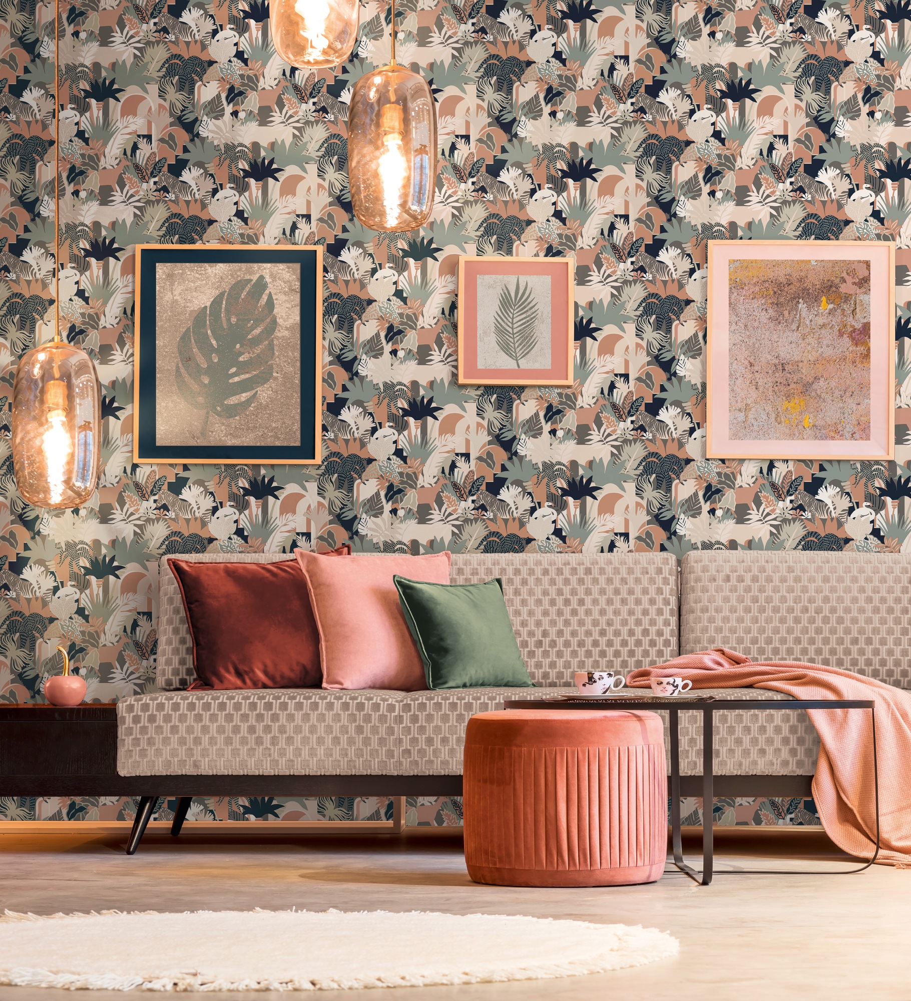 A.S. Création Vliestapete »Antigua Retrotapete Artdeco«, matt-gemustert-neutral, Dschungeltapete Floral mit Tieren Tapeten Wohnzimmer Schlafzimmer Flur