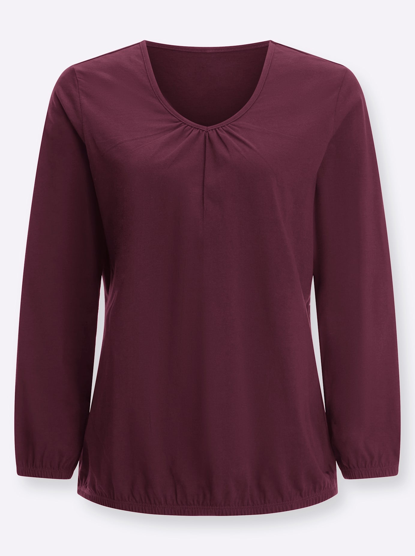Langarmshirt CLASSIC BASICS "Langarm-Shirt", Damen, Gr. 54, rot (burgund), 100% Baumwolle, unifarben, V-Ausschnitt, Shirts Langarmshirt 3