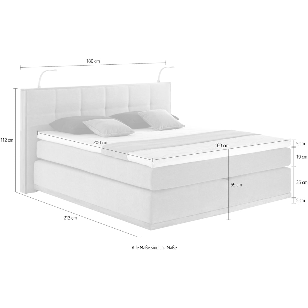 Places of Style Boxspringbett Vinton, mit LED-Beleuchtung, Massivholzrahmen, verschiedene Härtegrade auswählbar