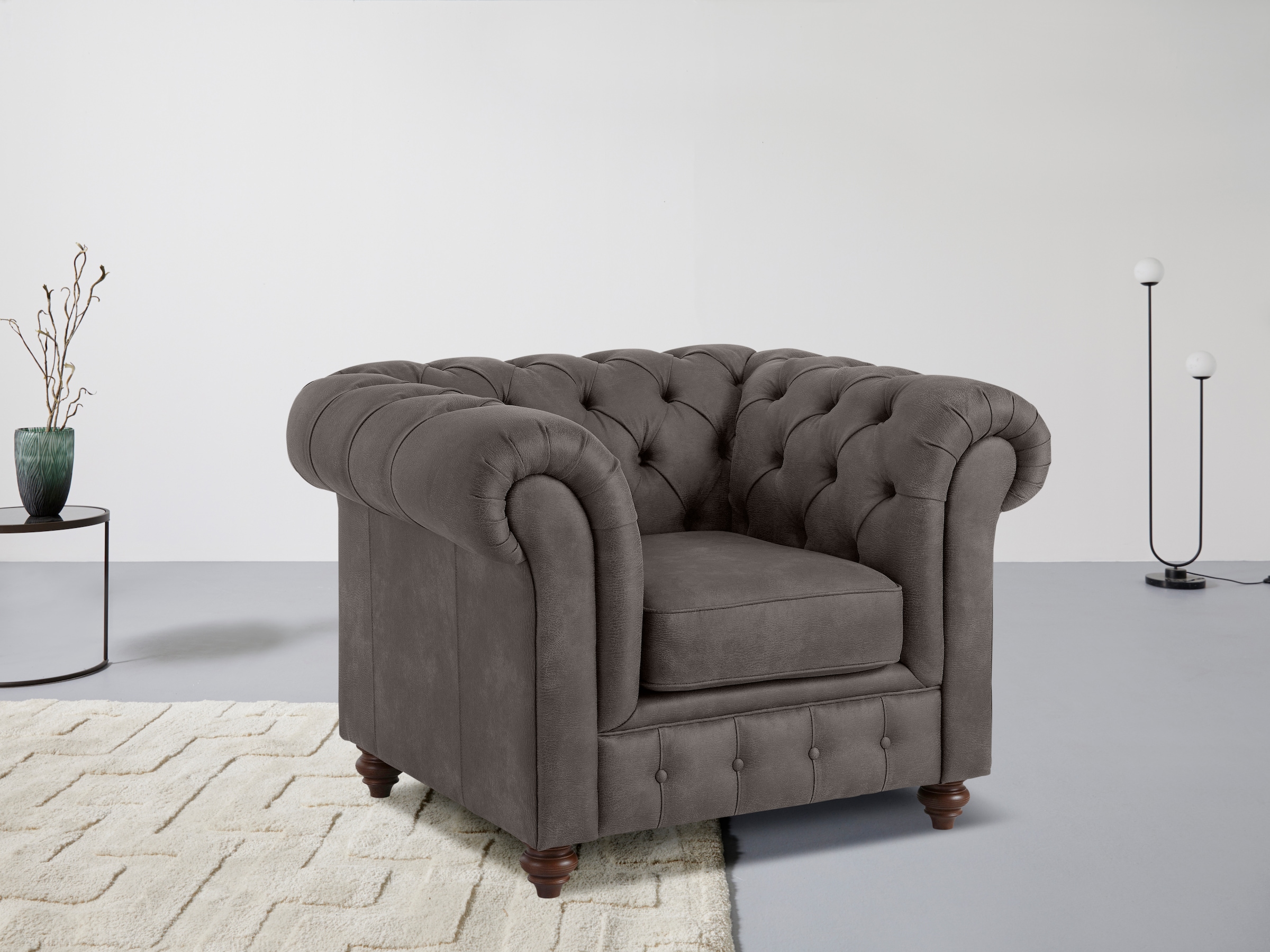 OTTO home Sessel "Chesterfield B/T/H: 105/69/74 cm" mit hochwertiger Knopfheftung, auch in Leder