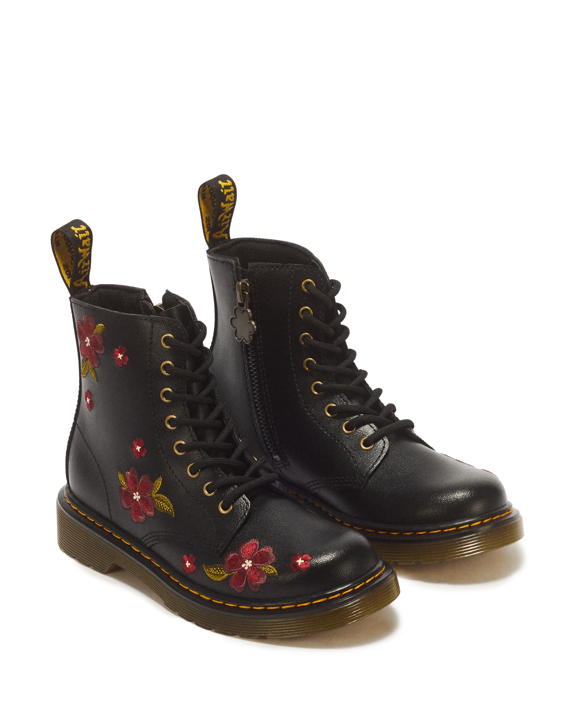 DR. MARTENS Schnürboots "1460 J black T Lamper" Herbstboots, Mini&Me mit farbiger Blumenstickerei