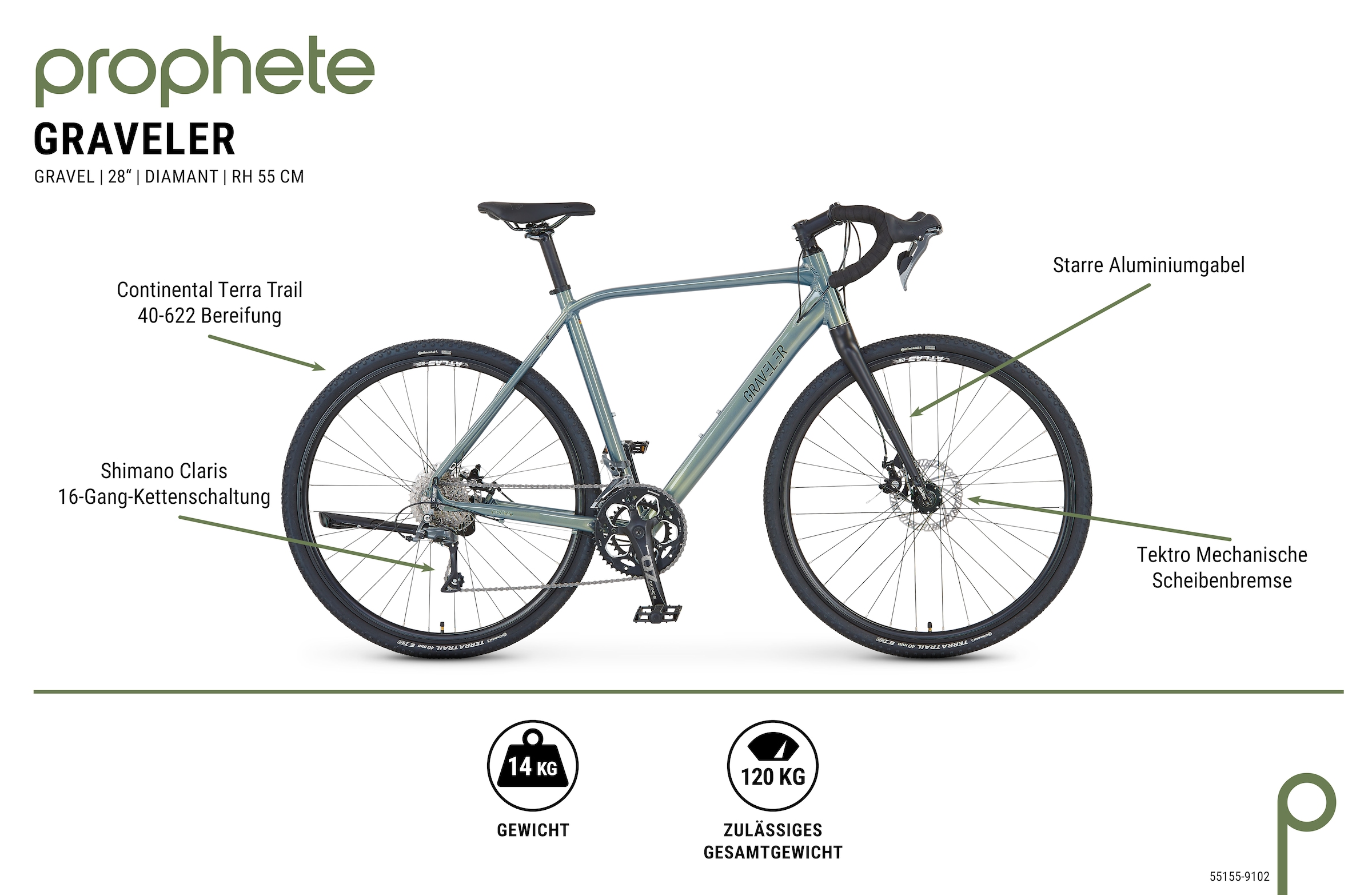 Prophete Gravelbike »Graveler«, 16 Gang, Shimano, Claris Schaltwerk, Kettenschaltung