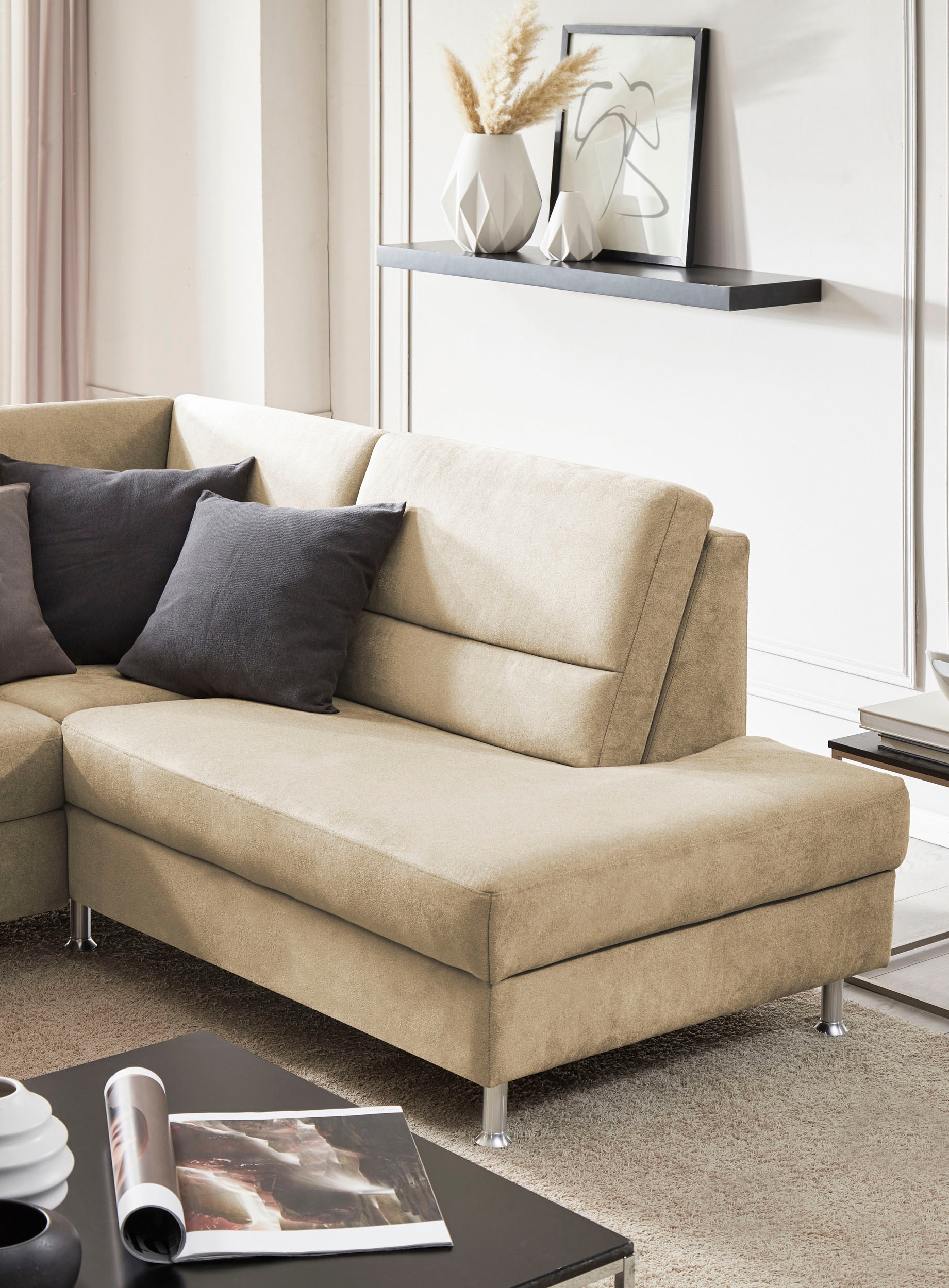 CALIZZA INTERIORS Ecksofa »Onyx L-Form«, Ottomane links oder rechts, wahlweise mit Bettfunktion, Breite 257 cm