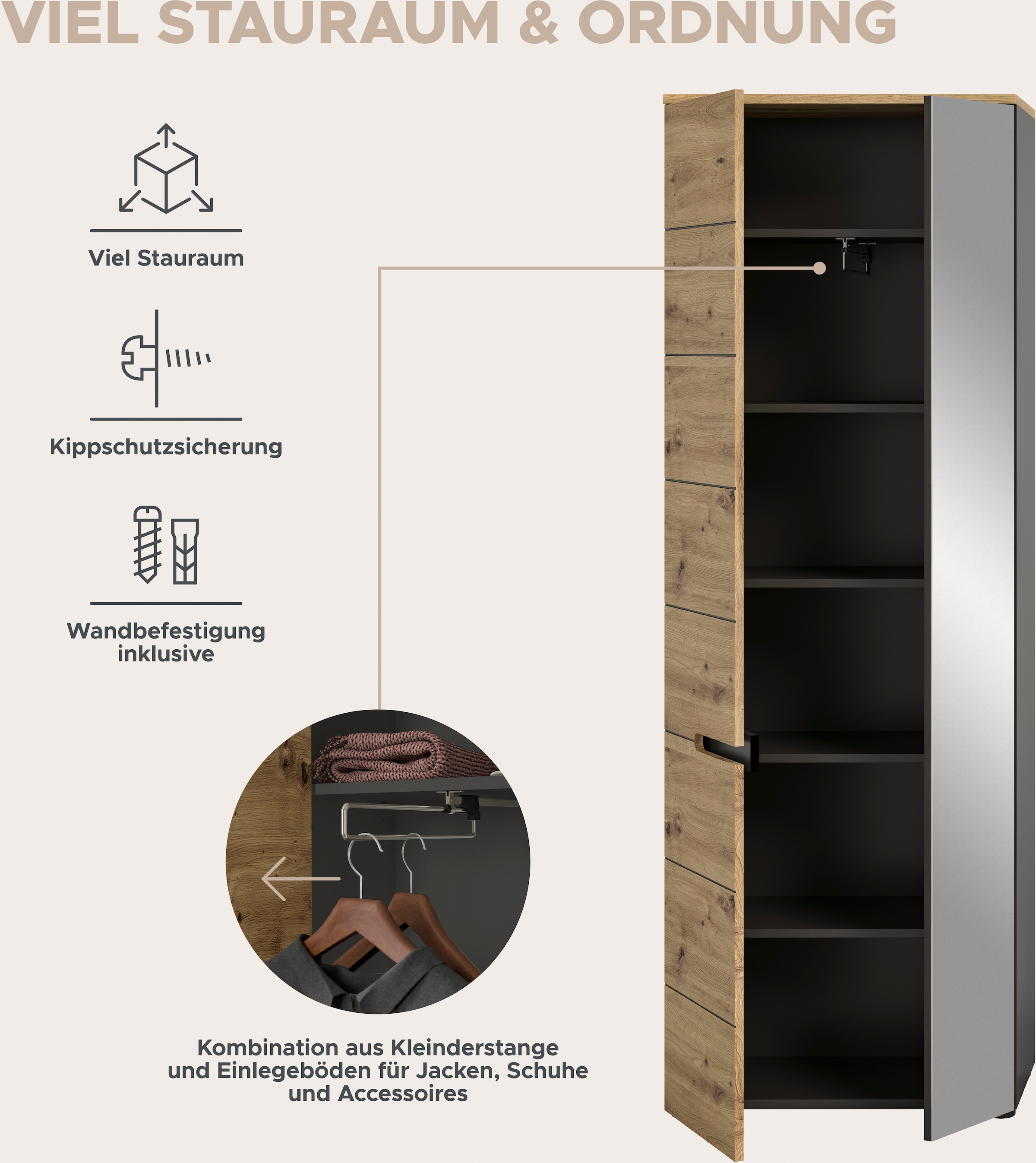 INOSIGN Garderoben-Set »REHAT, TOPSELLER!, 4-teilig, Breite 160cm, individuell stellbar«, (3 St.), Garderobenkombination, Kombination, Diele, Garderobe, Garderobenmöbel
