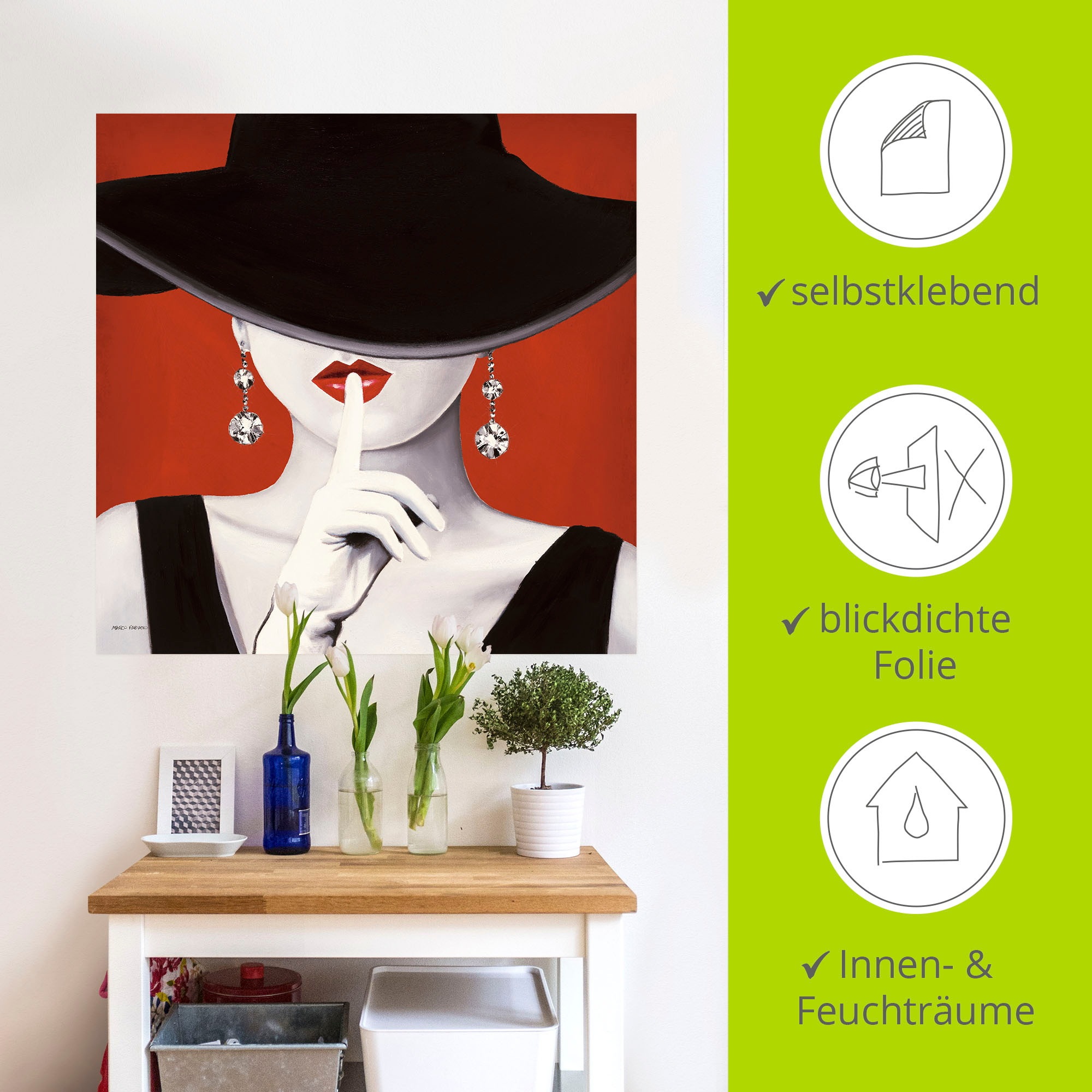 Artland Wandbild »Hut ab I«, Frau, (1 St.), als Leinwandbild, Poster, Wandaufkleber in verschied. Größen