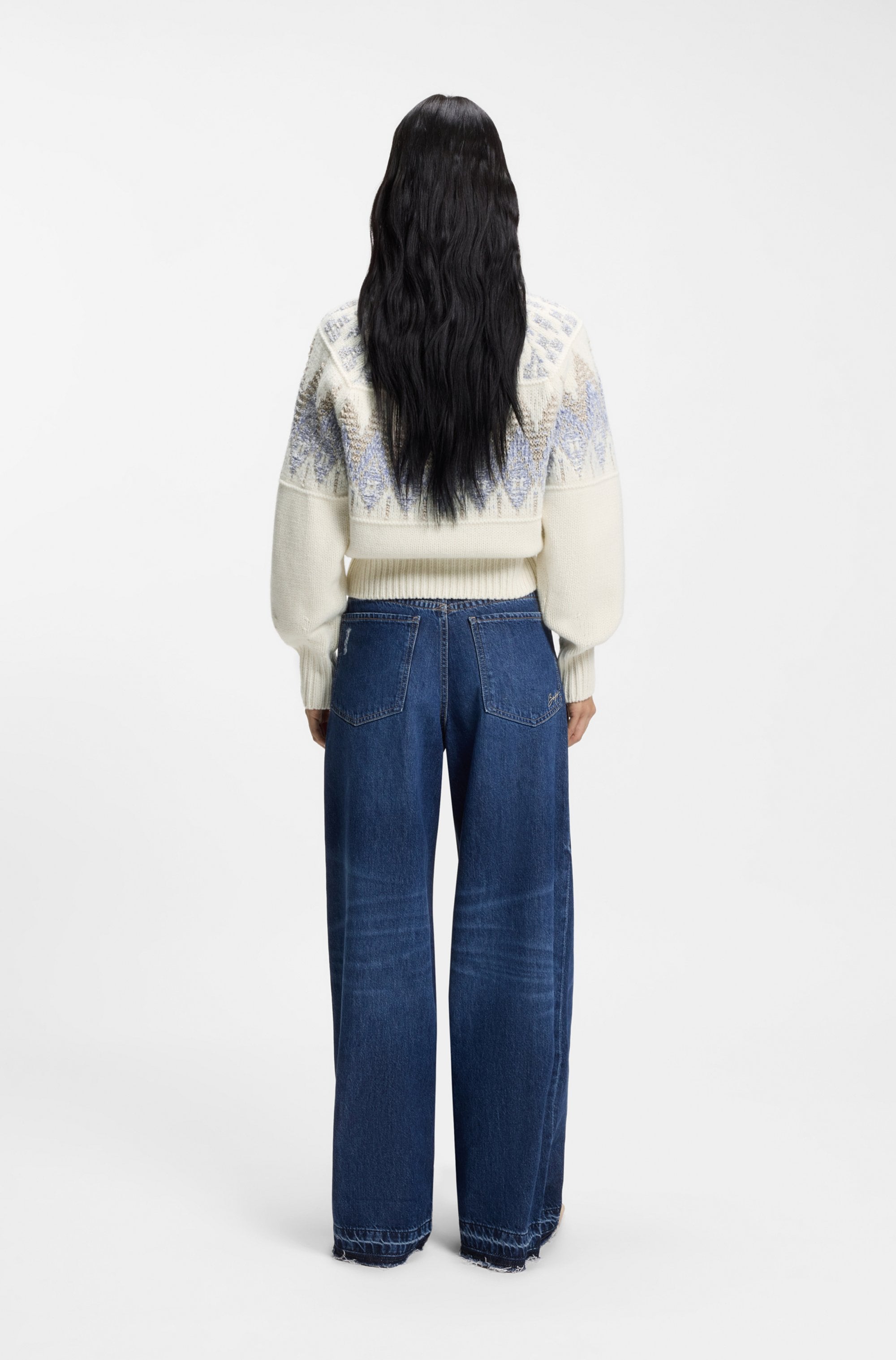 BOSS ORANGE Strickpullover »Farombo Premium Damenmode« mit Jacqaurdmuster, Rundhalsform