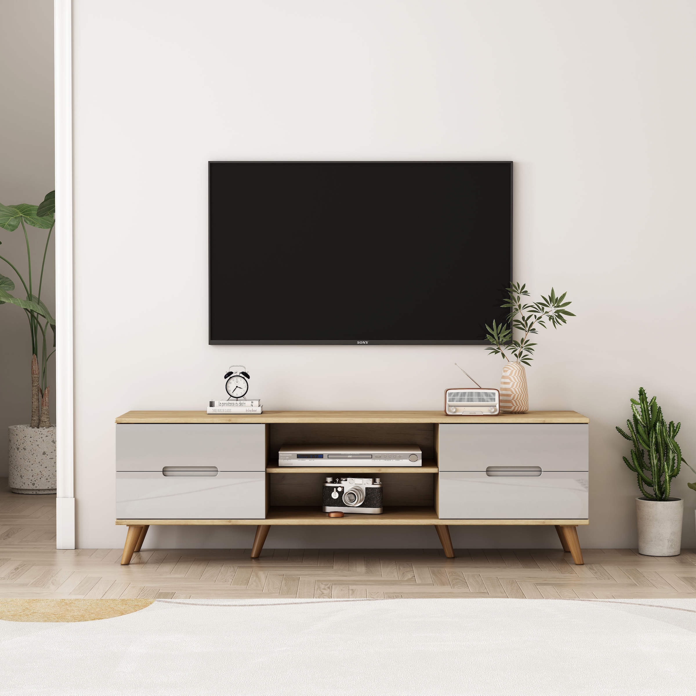 OTTO home TV-Board »Lund« glänzende Fronten, Kabeldurchführung, helles Holzdekor, Breite 160 cm