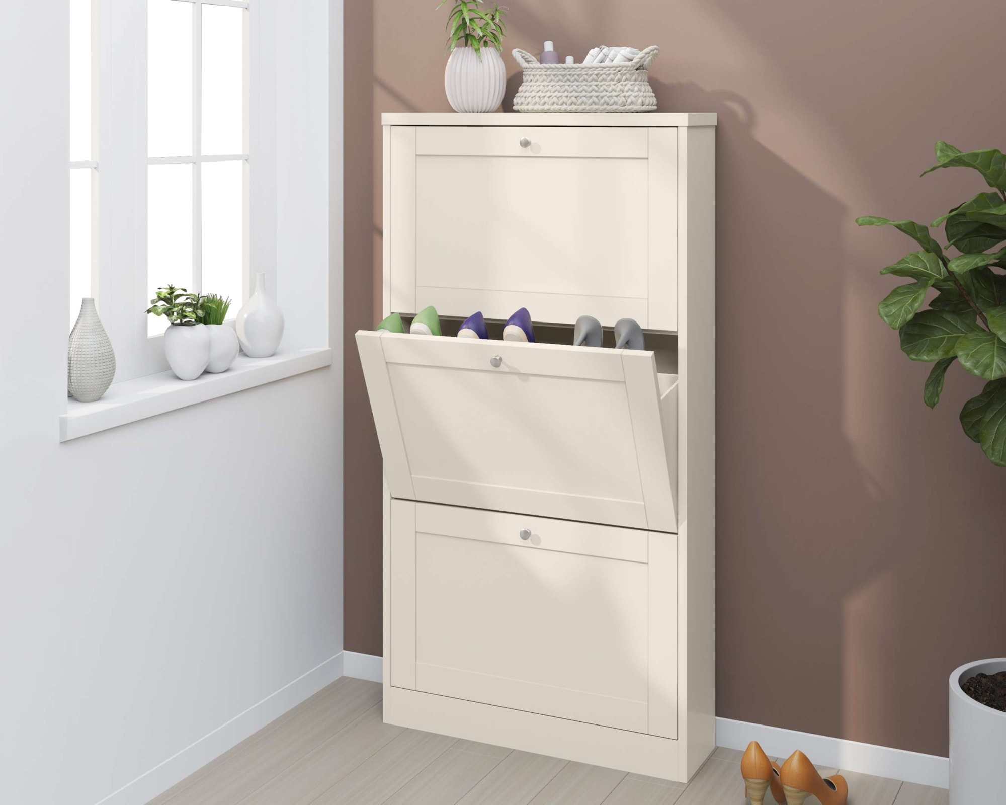 OTTO home Schuhschrank »Heide« Breite 70 cm, mit 3 Klappen und Facettenfront, Höhe ca. 130 cm