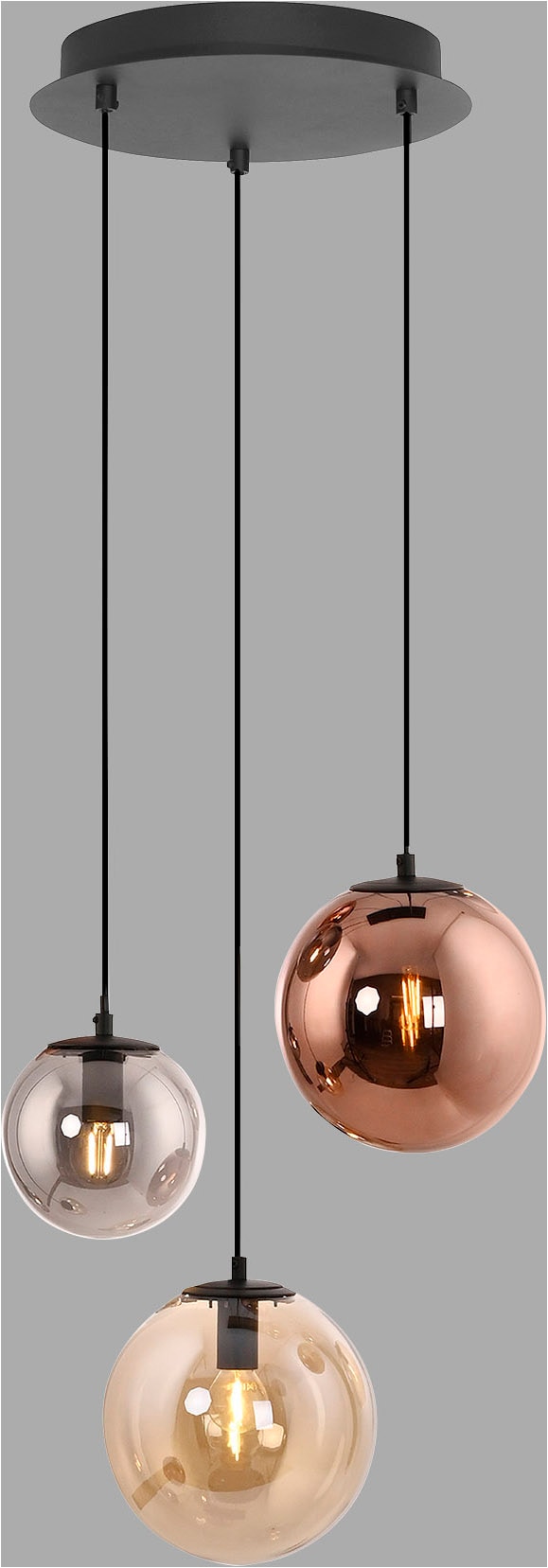 JUST LIGHT Pendelleuchte »SHINY« E14 1 Stk. Exklusive E14, höhenverstellbar, Kupfer-/Amber-/Rauchglas verspiegelt