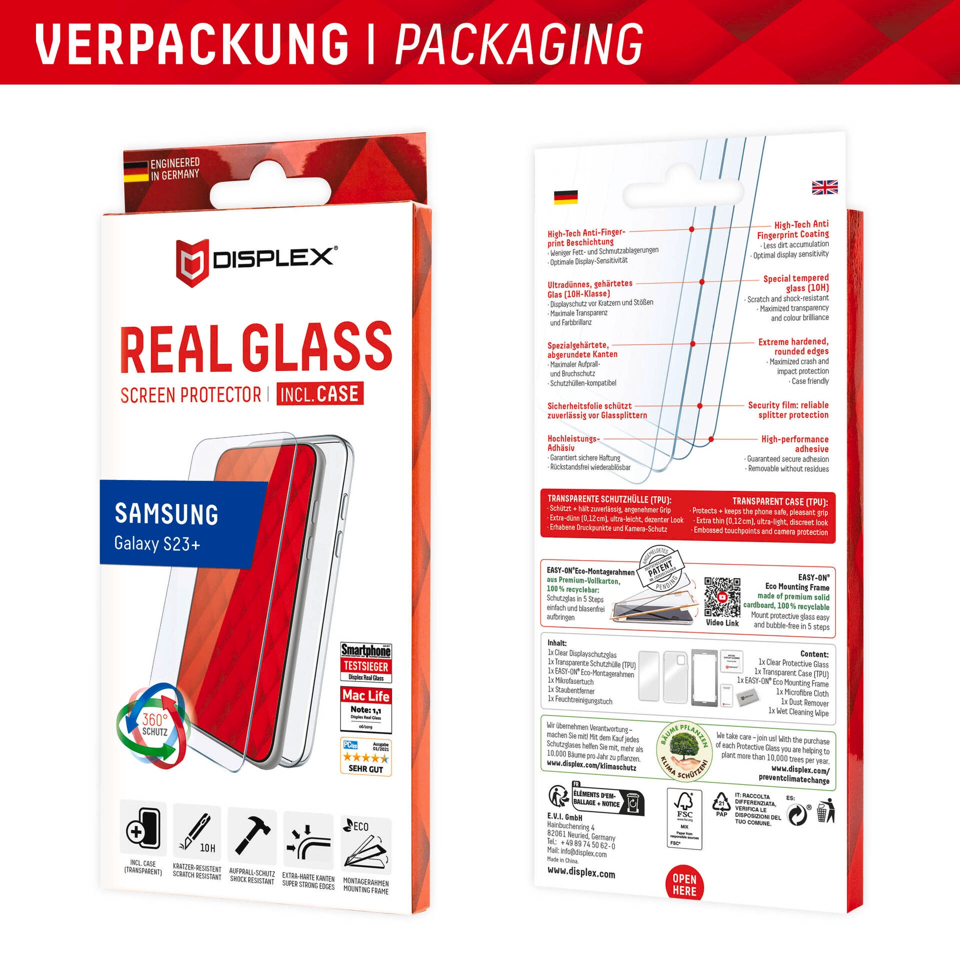 Displex Displayschutzglas »Real Glass + Case«, für Google Pixel 7a, Displayschutzfolie Displayschutz Rundumschutz 360 Grad splitterfest