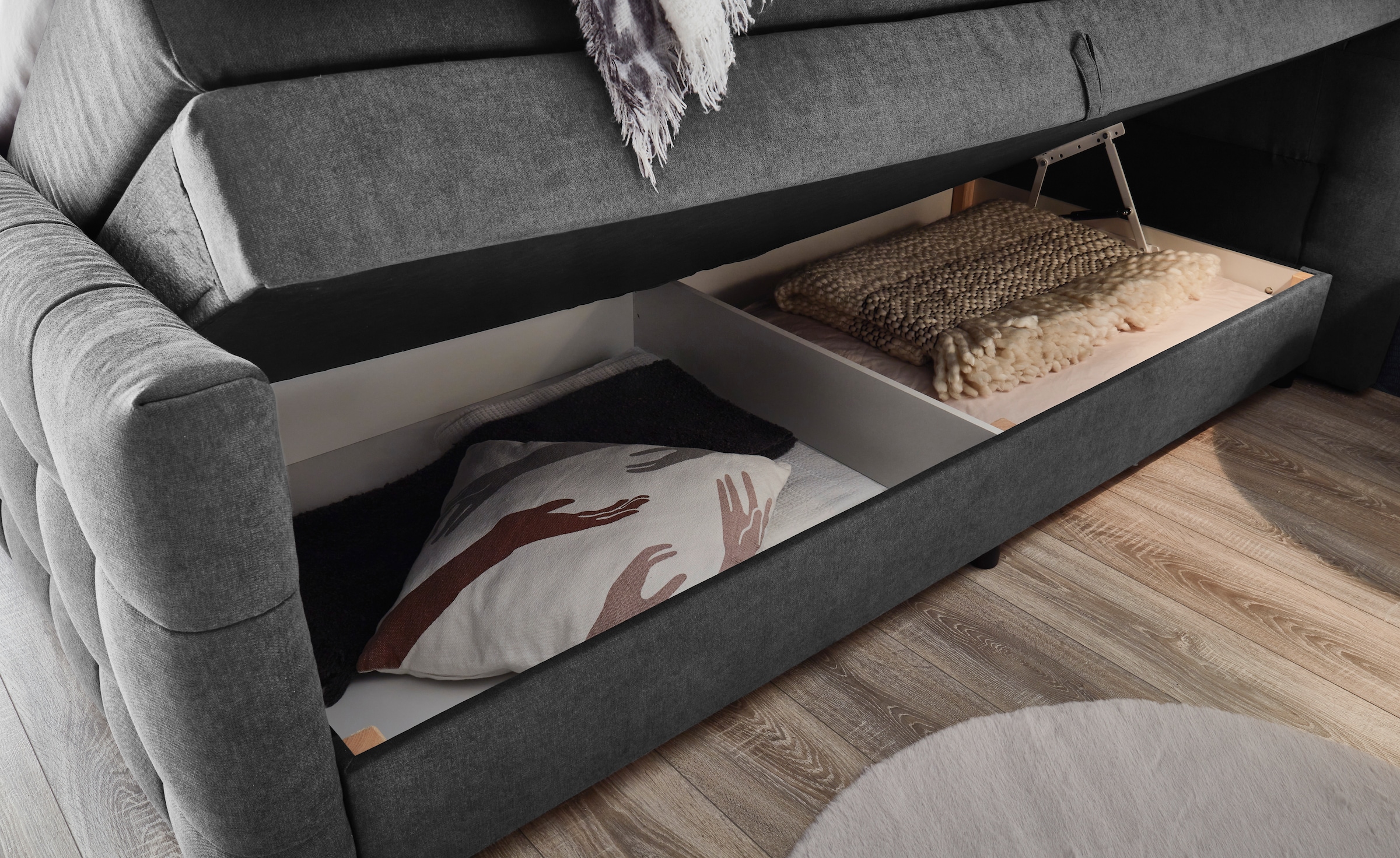 ED EXCITING DESIGN Boxspringbett »Loberie«, mit Strasssteinen im Kopf- und Fußteil, inkl. Bettkasten