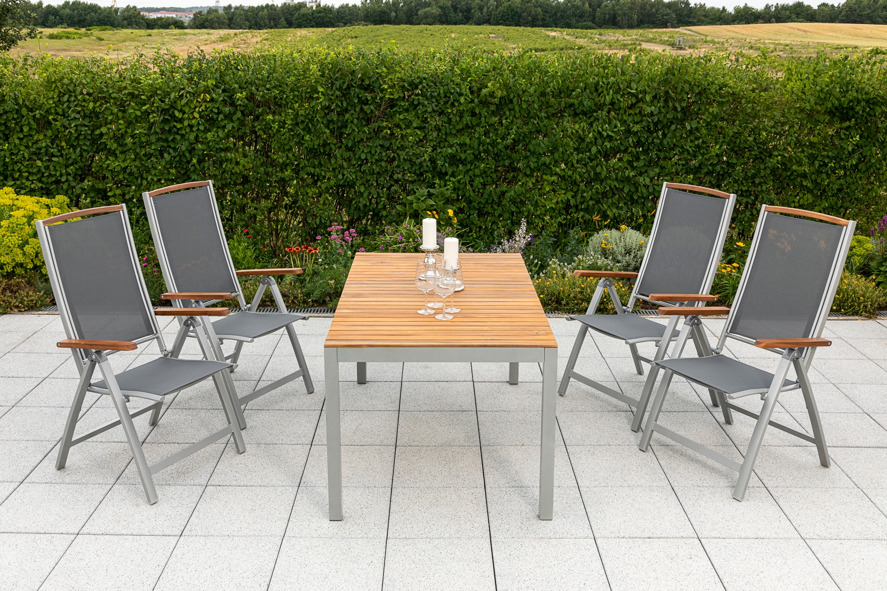 MERXX Garten-Essgruppe »»Siena««, (Set, 5 tlg., 5-fach verstellbare Rückenlehne), Tisch: LxB: 150x90 cm