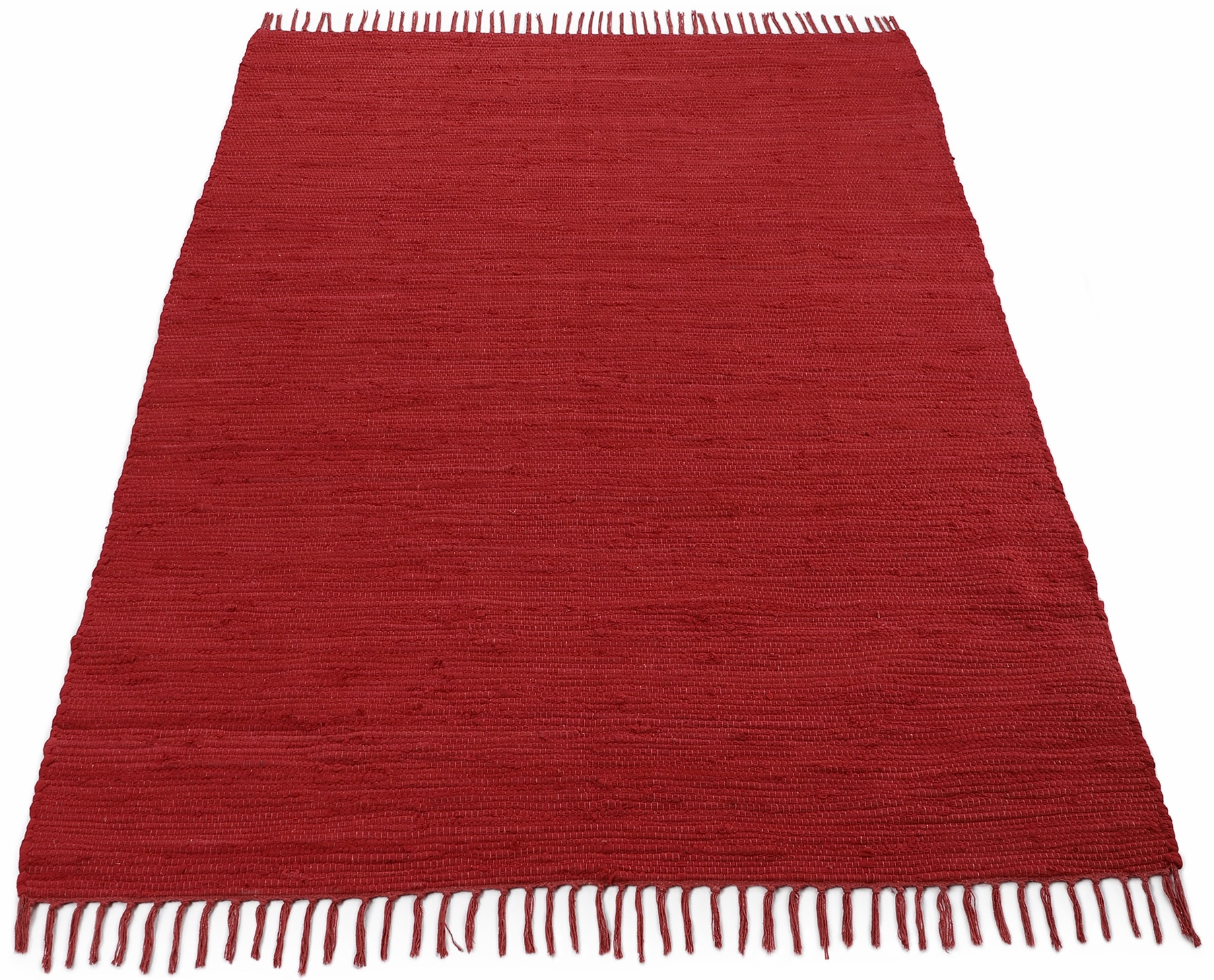 carpetfine Teppich »Kelim Chindi uni«, rechteckig, 5 mm Höhe, Wendeteppich, reine Baumwolle, handgewebt, Uni-Farben, mit Fransen
