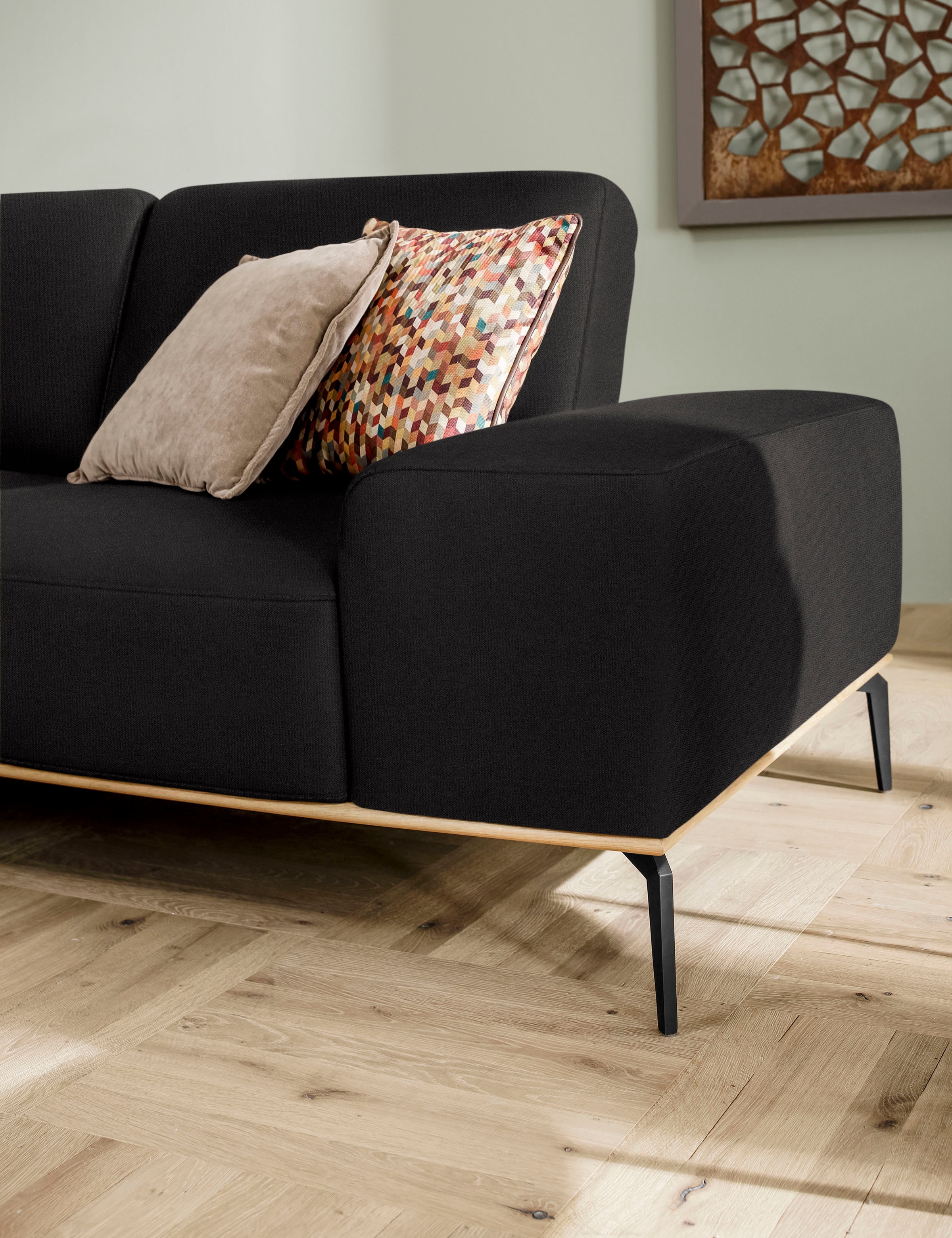 W.SCHILLIG Ecksofa »run, Designsofa mit tollem Sitzkomfort, bequem, L-Form«, mit Holzsockel, Füße in Schwarz pulverbeschichtet, Breite 299 cm