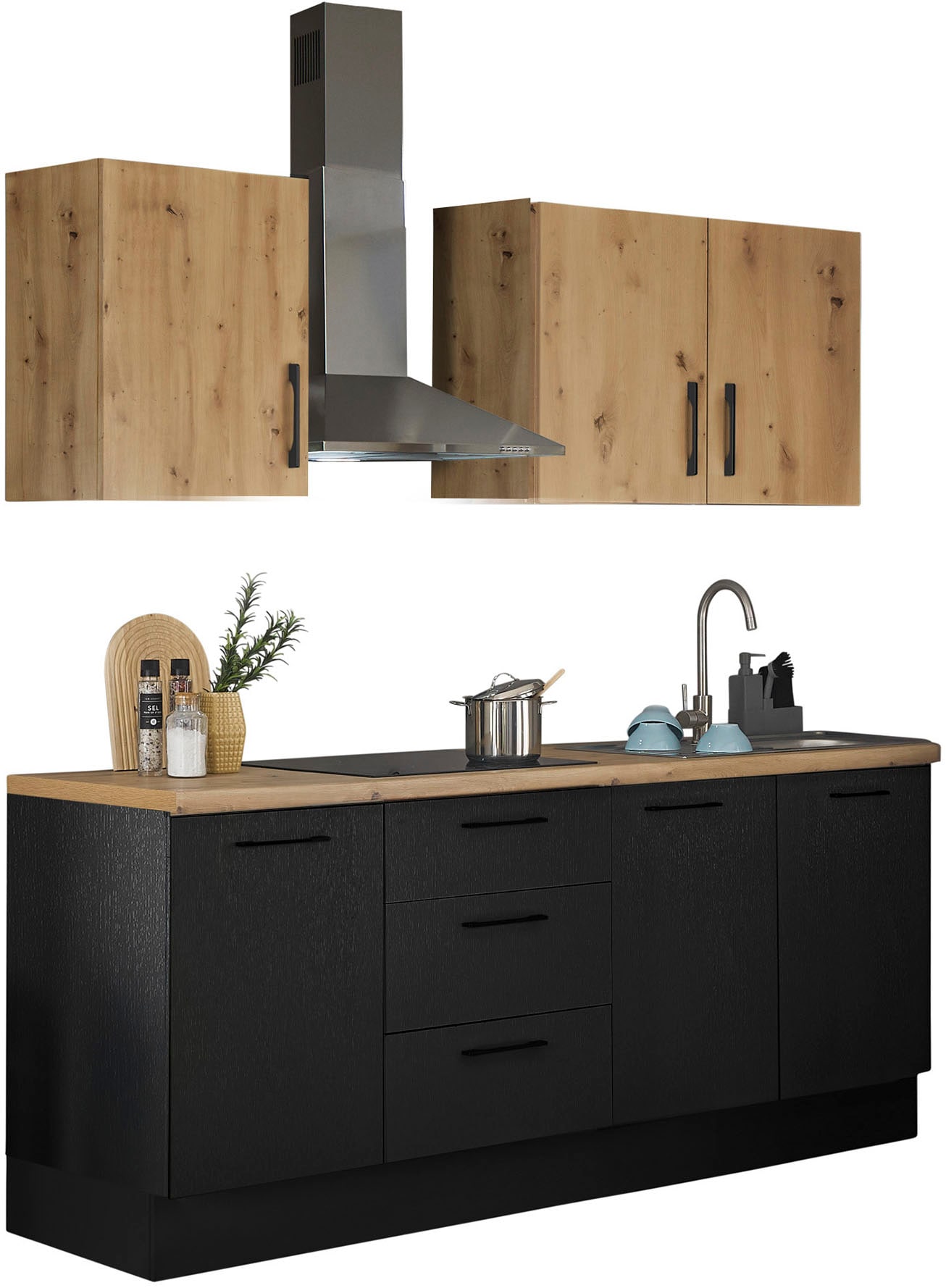 BASIC by Balculina Küchenzeile »Turin«, Breite 210 cm, ohne E-Geräte, mit Soft-Close-Funktion