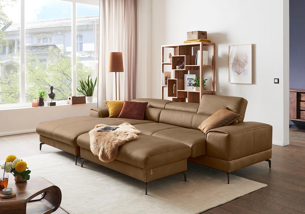 W.SCHILLIG Ecksofa »piedroo, Designsofa mit tollem Sitzkomfort, elegant und bequem, L-Form«, Kopfteilverstellung, wahlweise mit Sitztiefenverstellung, Breite 303cm