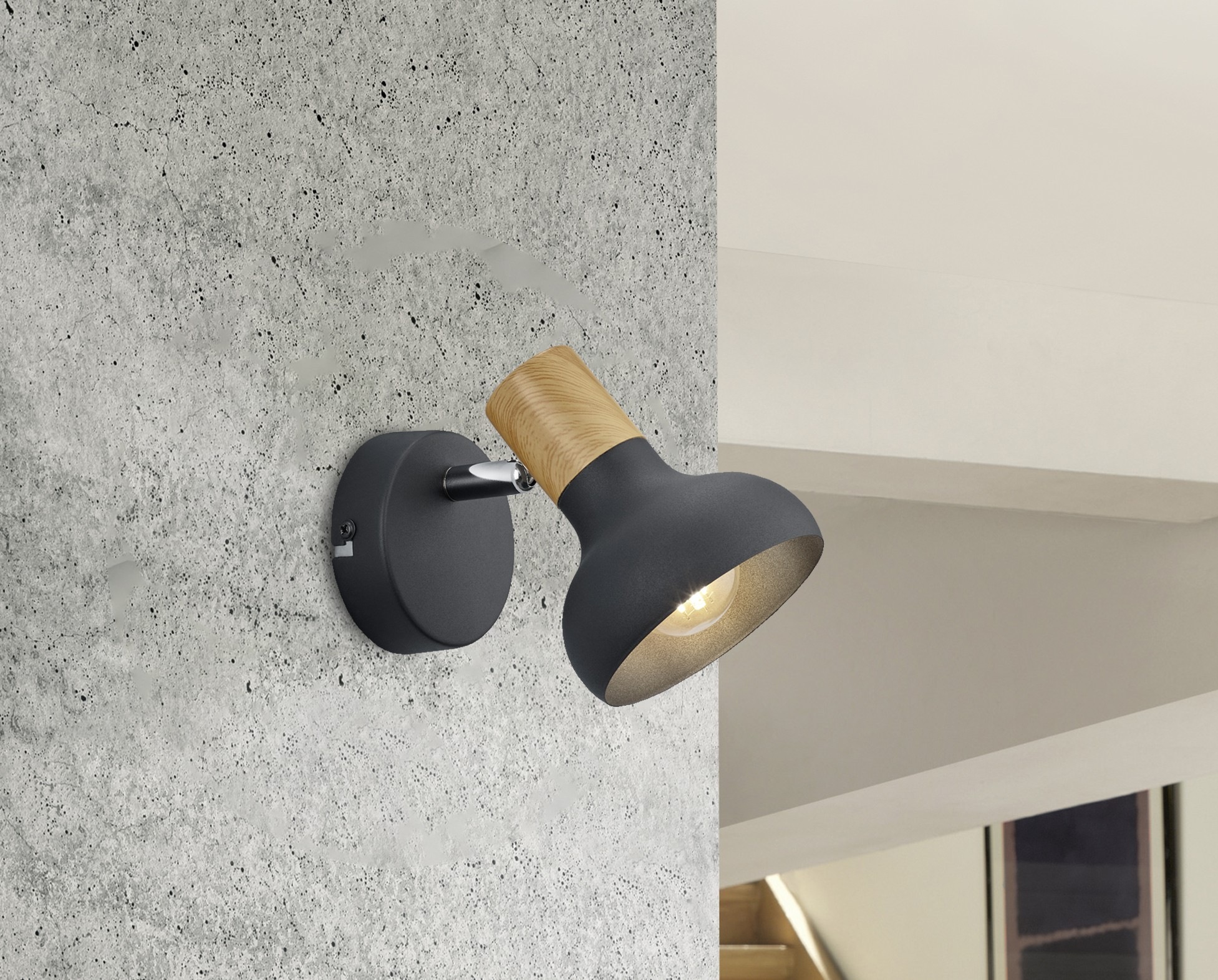 REALITY Leuchten Deckenstrahler »LATIKA, Strahler 1-flammig, exkl 1x E14 max 10W, Deckenspot Wandspot«, 1 flammig, Leuchtmittel E14 | Leuchtmittel wechselbar, schwenkbarer Strahler, Metall und Holzoptik Lackierung, Spot Licht