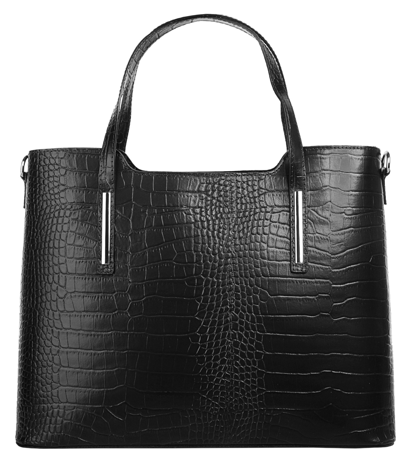 Henkeltasche CLUTY, Damen, Gr. B/H/T: 37cm x 29cm x 16cm onesize, schwarz, Leder, Reptilienprägung, Taschen, echt Leder, Made in Italy