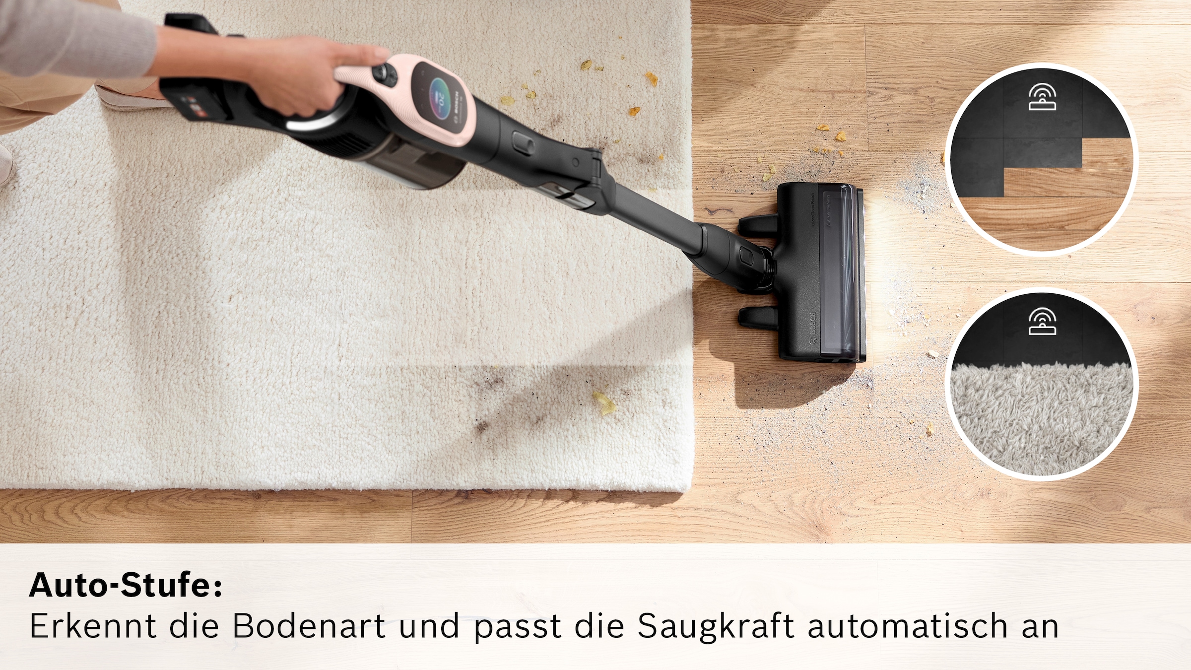 BOSCH Akku-Stielstaubsauger »Unlimited 10 BKS1041RHF, MicroClean™ Technology, Display, Knickrohr« HEPA-Filtersystem, 10 Jahre Motorgarantie, LED-Licht, powder rose
