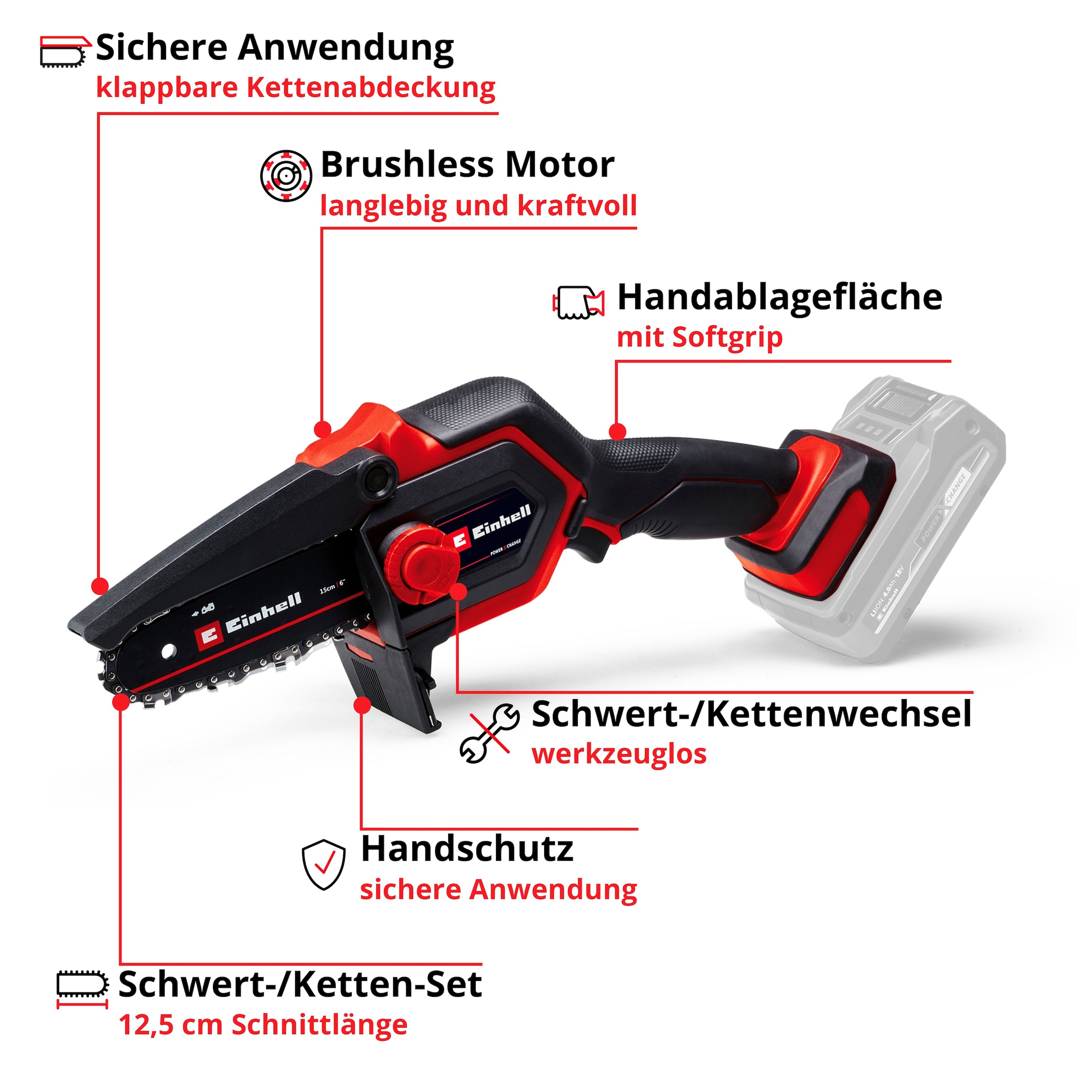 Einhell Akku-Kettensäge »Power X-Change GE-PS 18/15 Li BL-Solo«, mit bürstenlosem Motor