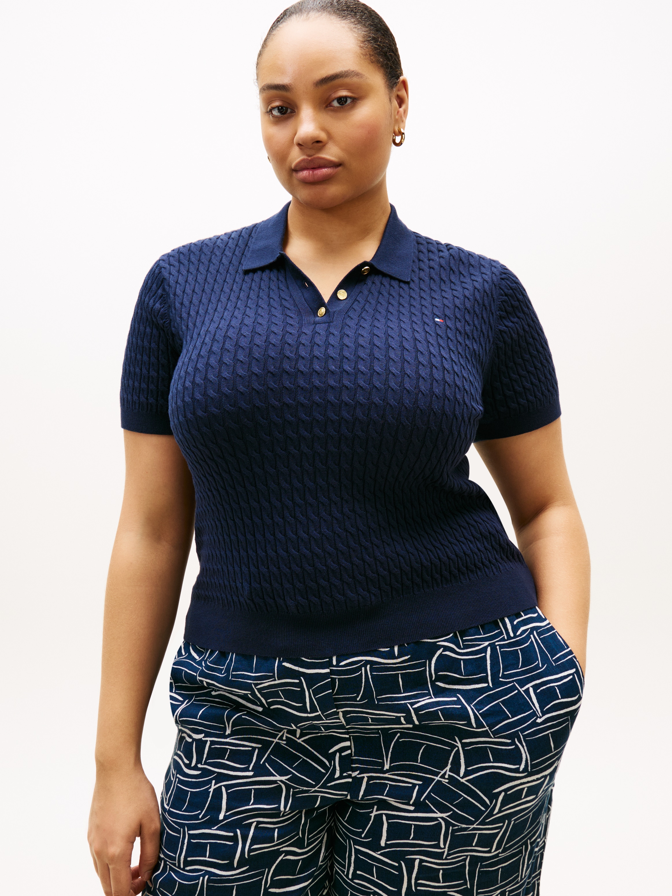 Tommy Hilfiger Curve Polokragenpullover "CRV CO CABLE FINE GG POLO S/S" in günstig online kaufen