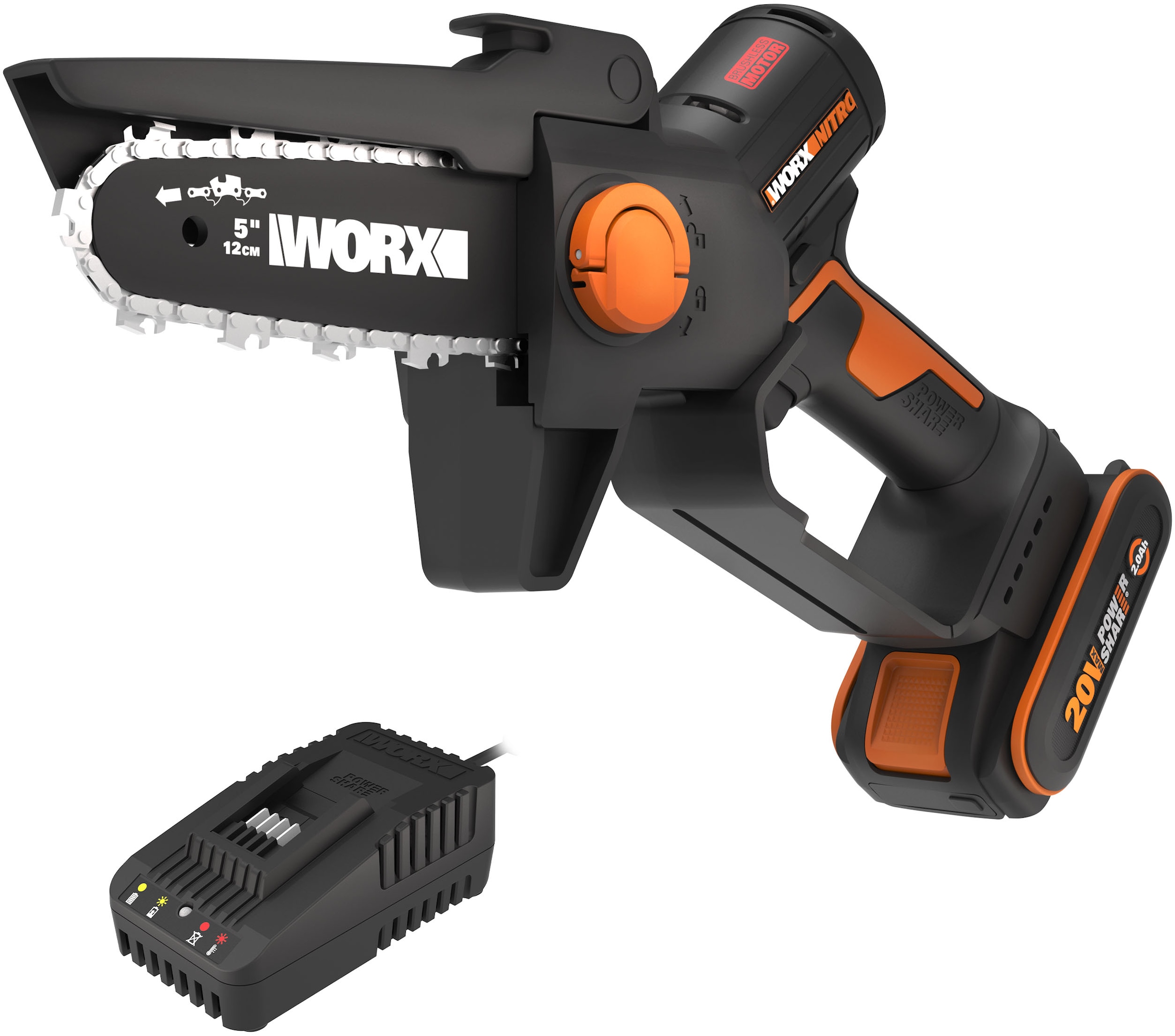 Worx Akku-Kettensäge »WG325E NITRO Profi Mini«, Einhand Astsäge, Brushless Motor, inkl....