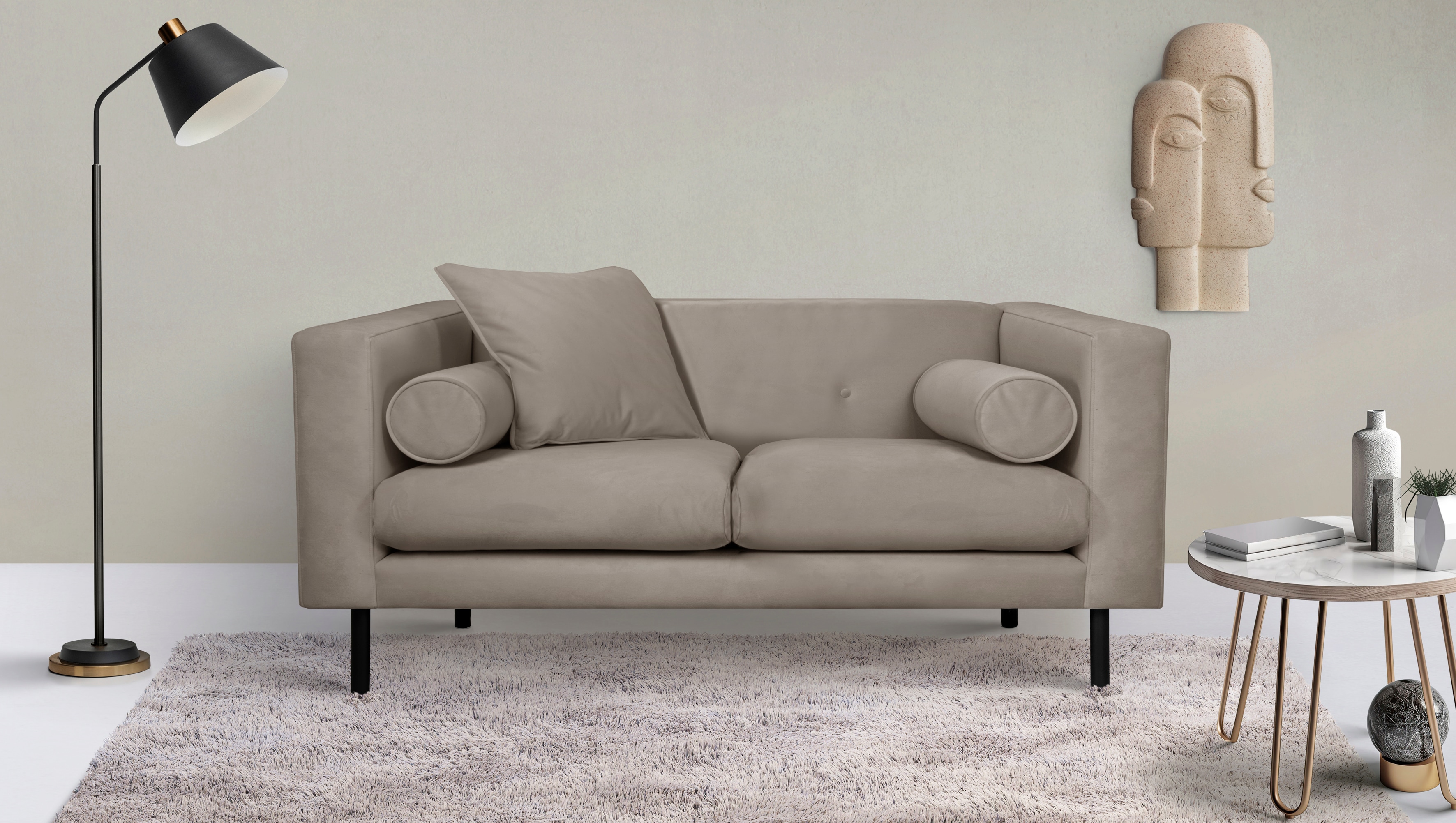 Home affaire 2-Sitzer "Lillibeth Designsofa mit Wellenunterfederung, Maße B/T/H: 155/74/83 cm" Zierkissen als Wendekissen, in Samtoptik oder Cord