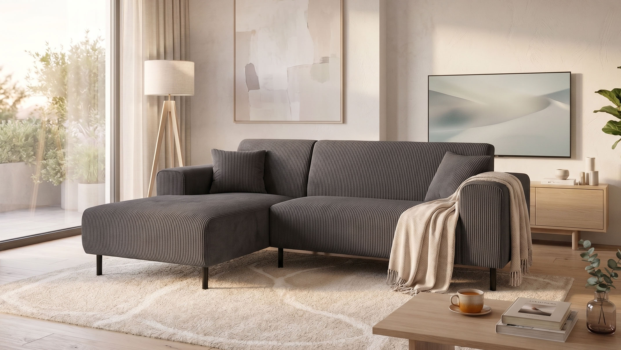 OTTO home Ecksofa "ARROS L-Form mit Wellenunterfederung, Maße B/T/H: 235/163/81 cm" incl. Zierkissen, mit Recamiere rechts/links bestellbar, auch in Cord