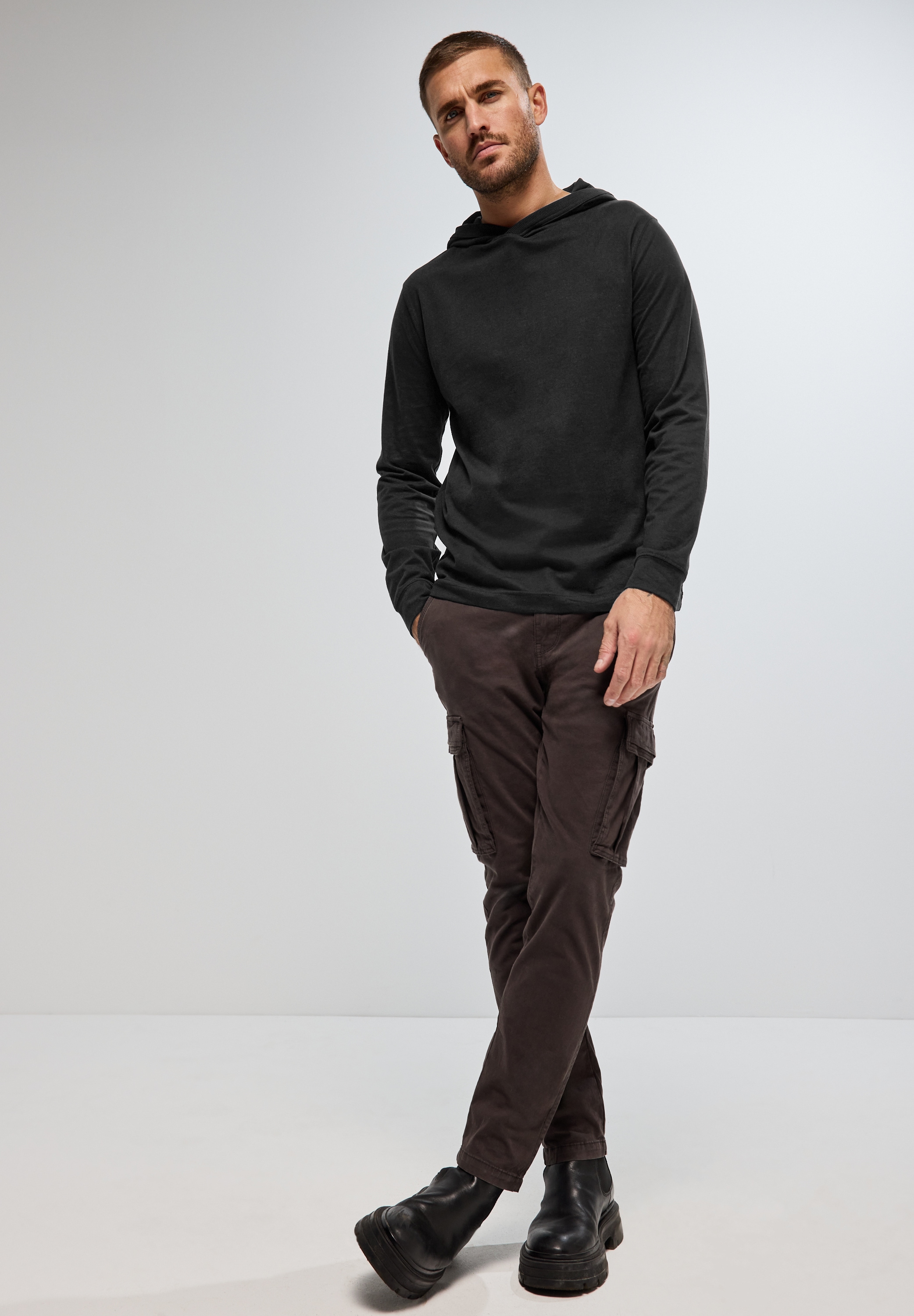 STREET ONE MEN Langarmshirt, aus reiner Baumwolle