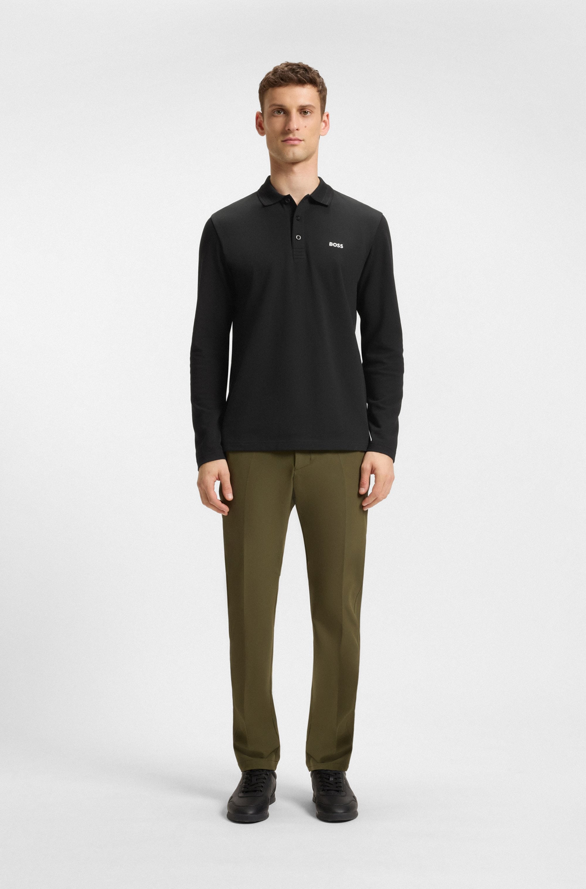 BOSS GREEN Langarm-Poloshirt »Plisy«, mit Streifen am Kragen