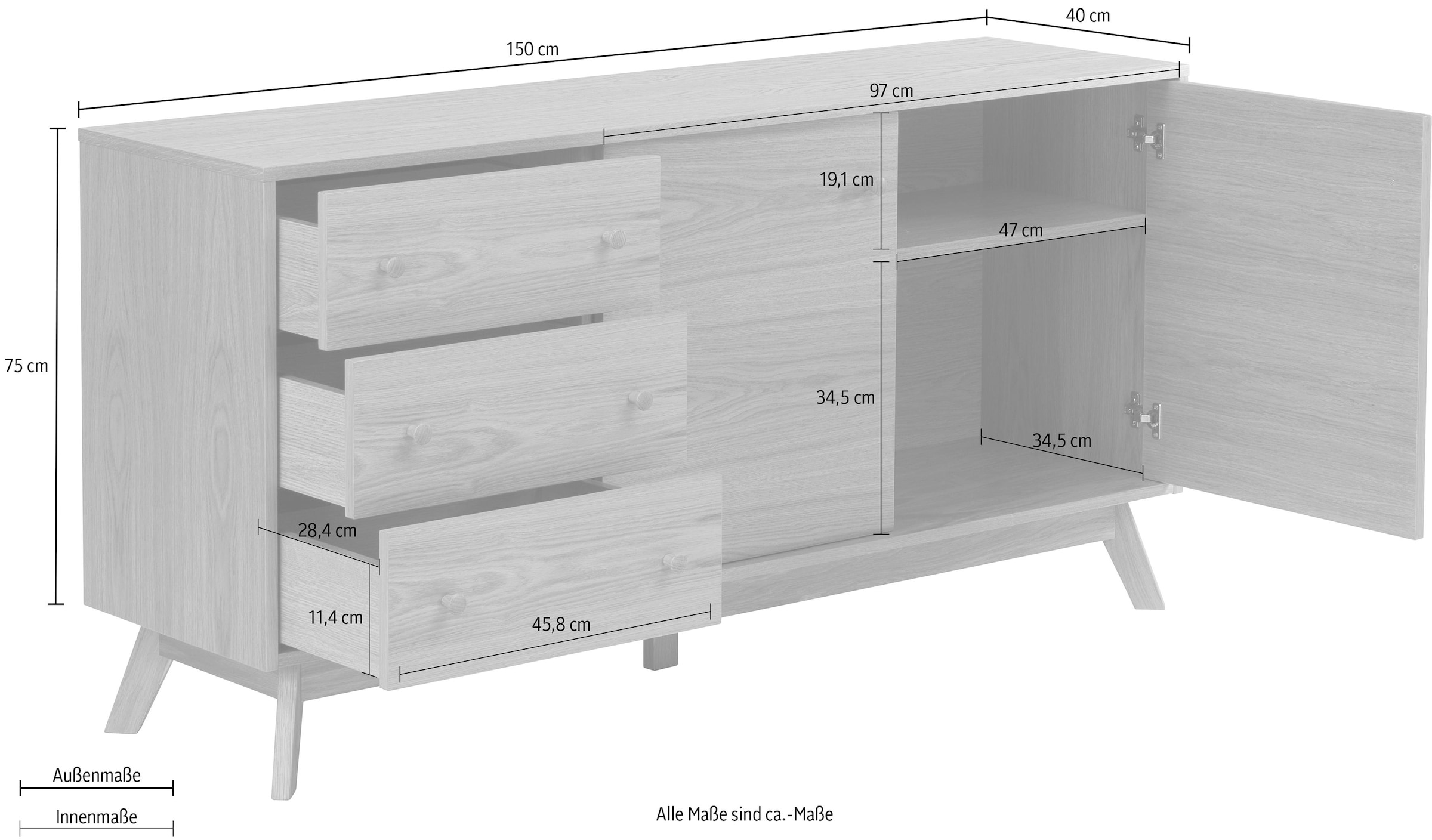 Woodman Sideboard »Bjórgvin«, Breite 150 cm, im schlichten skandinavischen Design