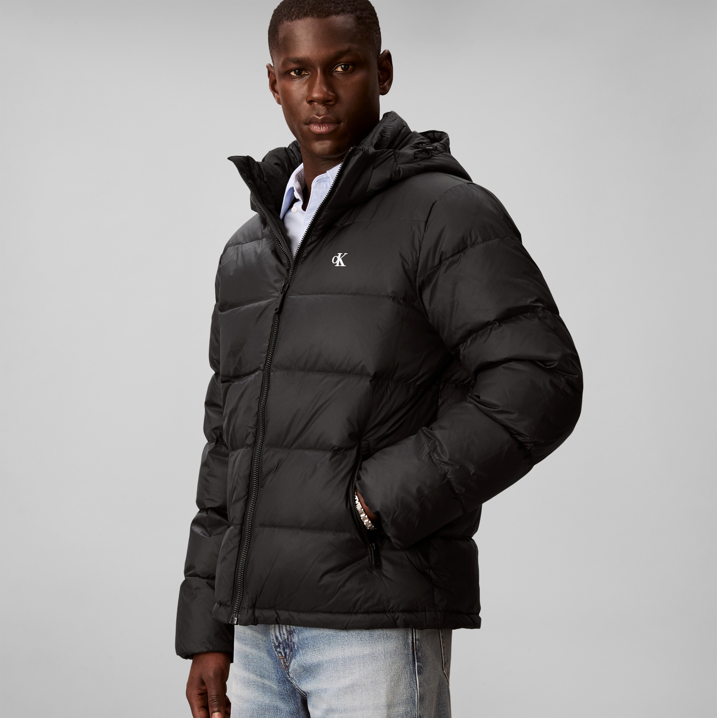 Calvin Klein Steppjacke »LS NYLN ZP OFF HD DW« mit Kapuze Kapuze, Regular Fit, warm wattiert