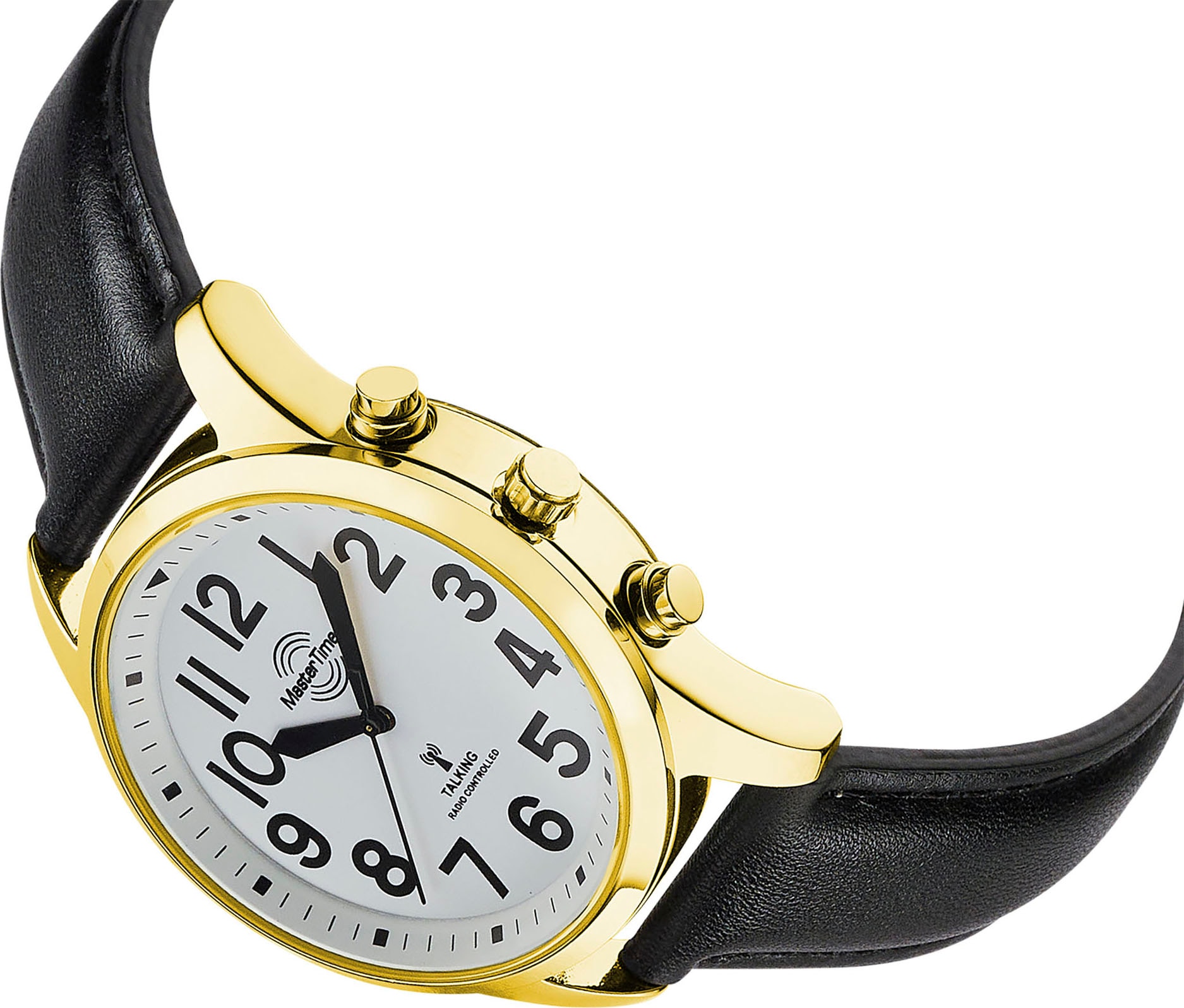 MASTER TIME Funkuhr »Sprechende Funkuhr«, Quarzuhr, Armbanduhr, Herrenuhr, Lederarmband, analog