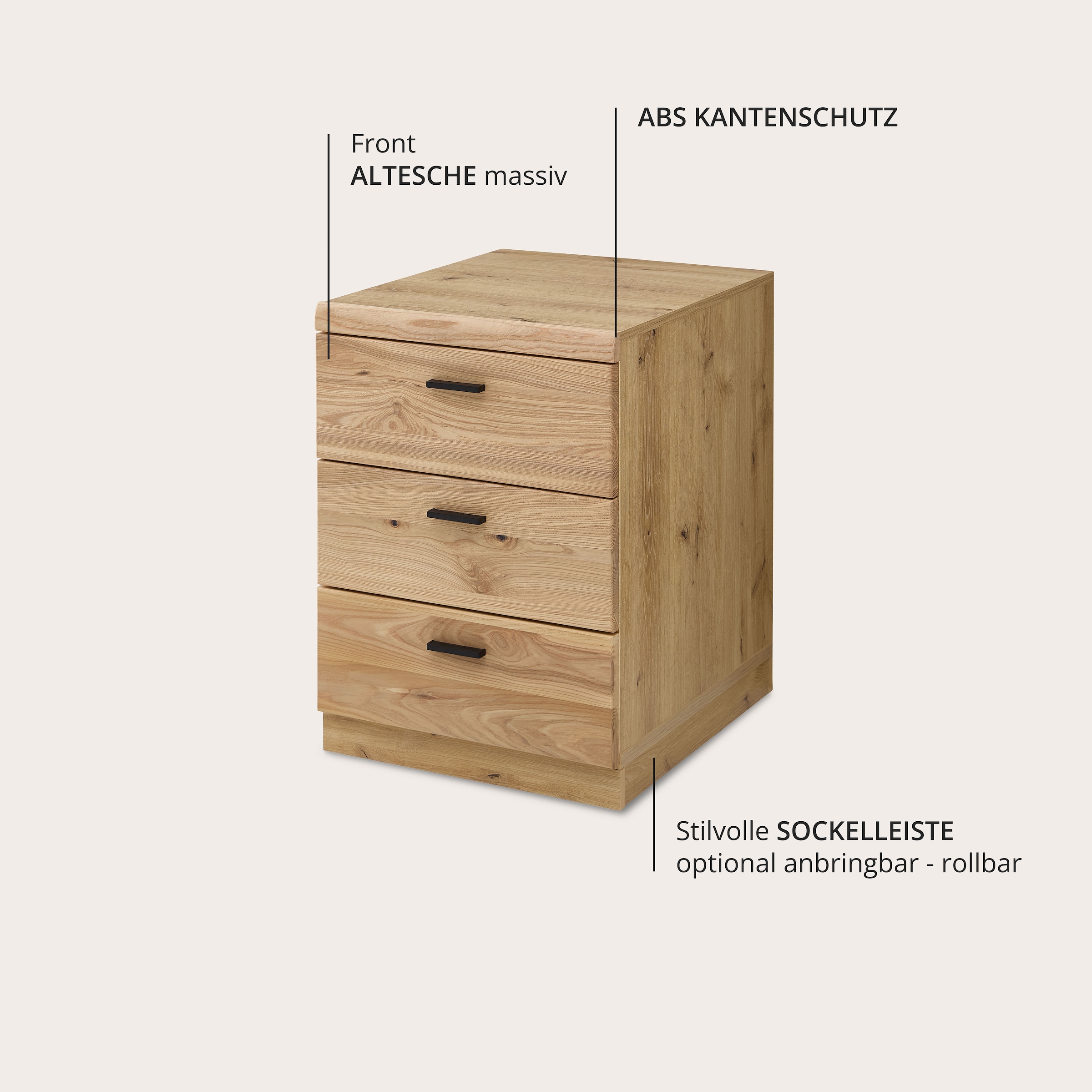 Innostyle Rollcontainer »Nachtkommode Glenn, 45 x 66 x 55 cm (B/H/T)«, (1 St.), inkl. Filzeinlage, 4 Rollen (2 mit Bremsen) oder Sockel, SK Soft-Close