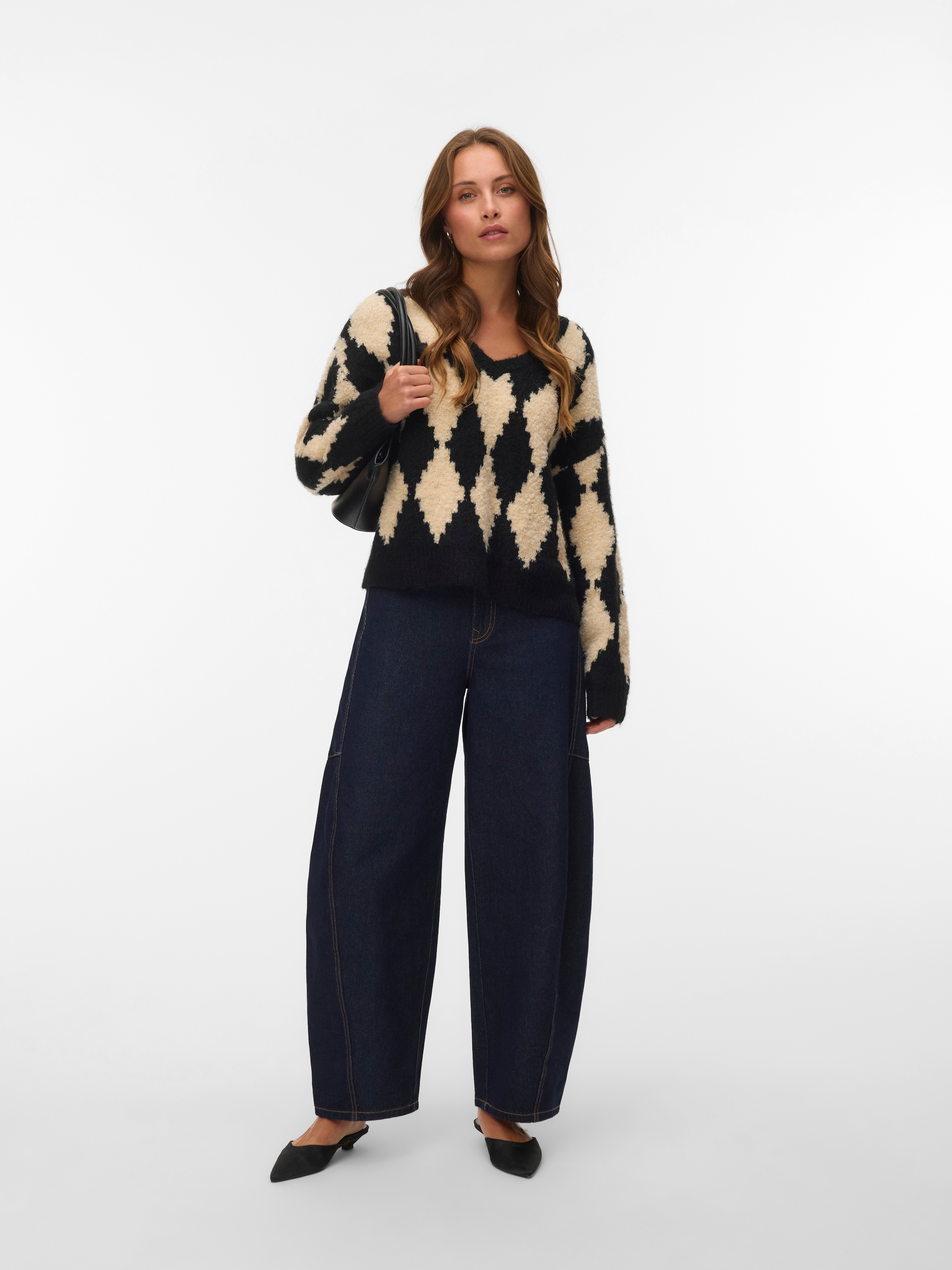 Vero Moda Strickpullover »VMCOLLEEN LS V-NECK PULLOVER BOO« Materialmix, mit Wolle und Stretch, Rautenmuster