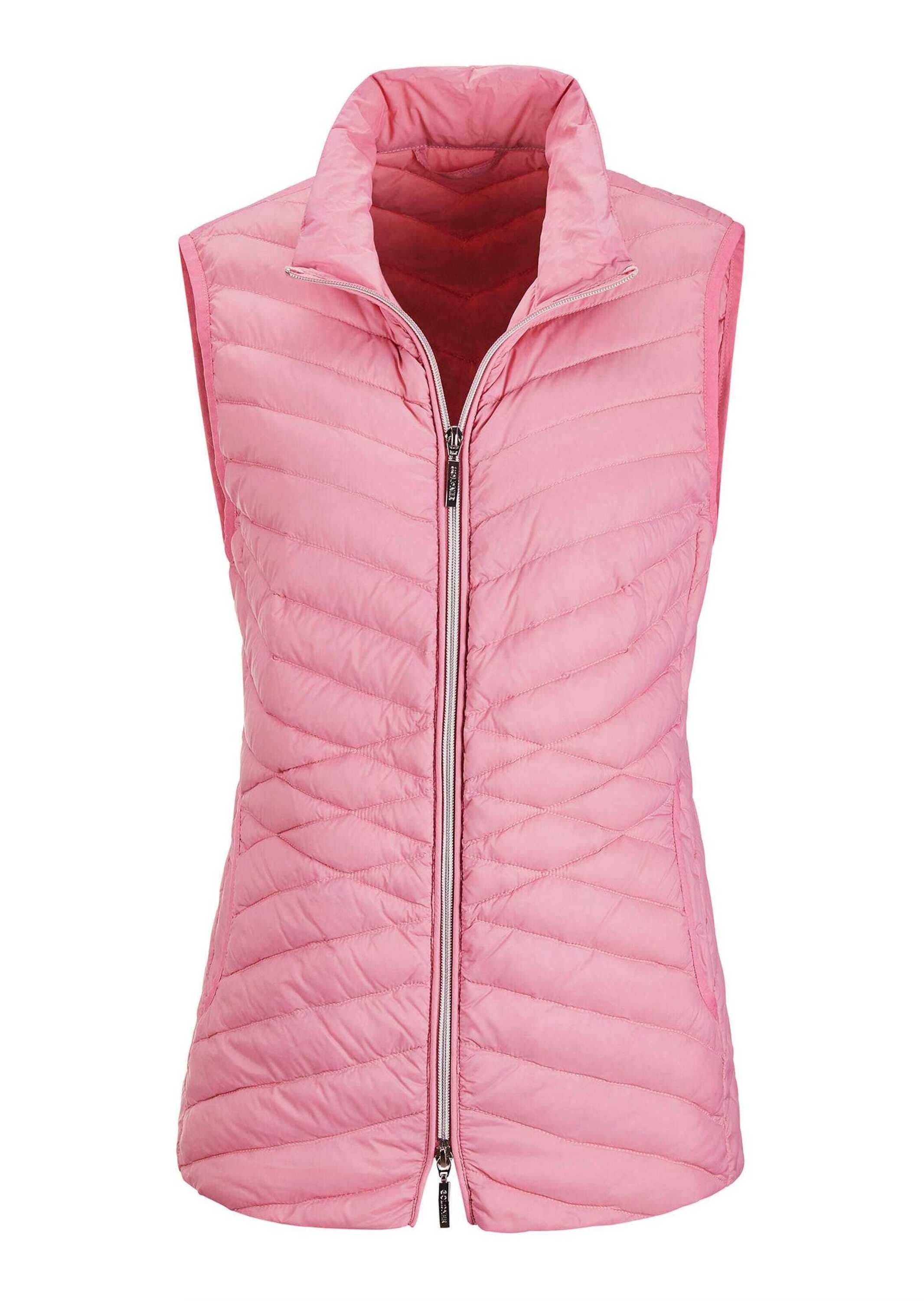 Kurzweste GOLDNER "Kurzgröße Taillierte Daunenweste mit Stehkragen", Damen, Gr. 25, rosa (rosé), Obermaterial: 100% Polyamid PA., Modisch, Westen, Mit taillenformenden Steppmuster