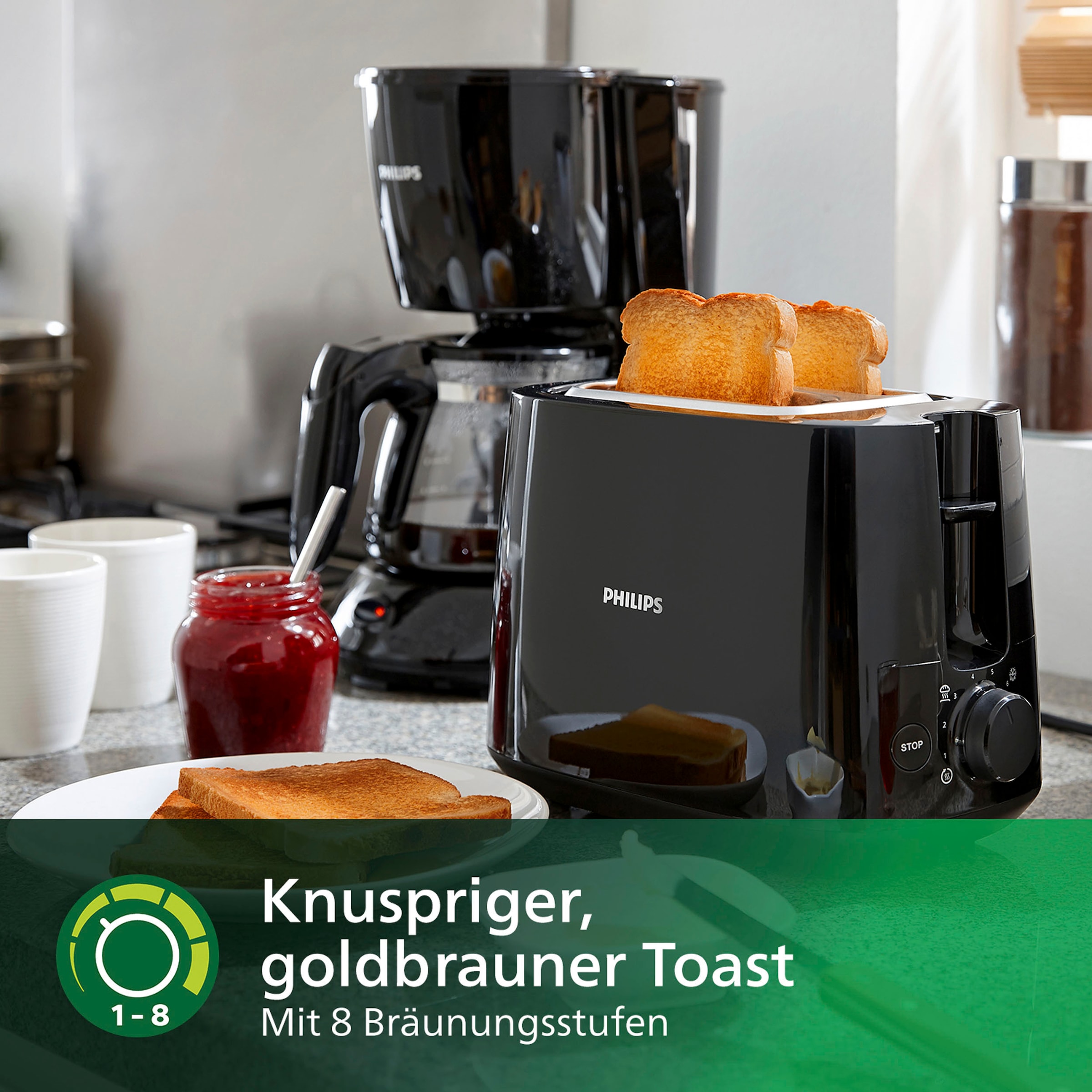 Toaster schwarz »HD2581/90 830 Daily kaufen W, Bräunungsstufen, kurze integrierter Brötchenaufsatz, BAUR 8 | Philips 2 Schlitze, Collection«,