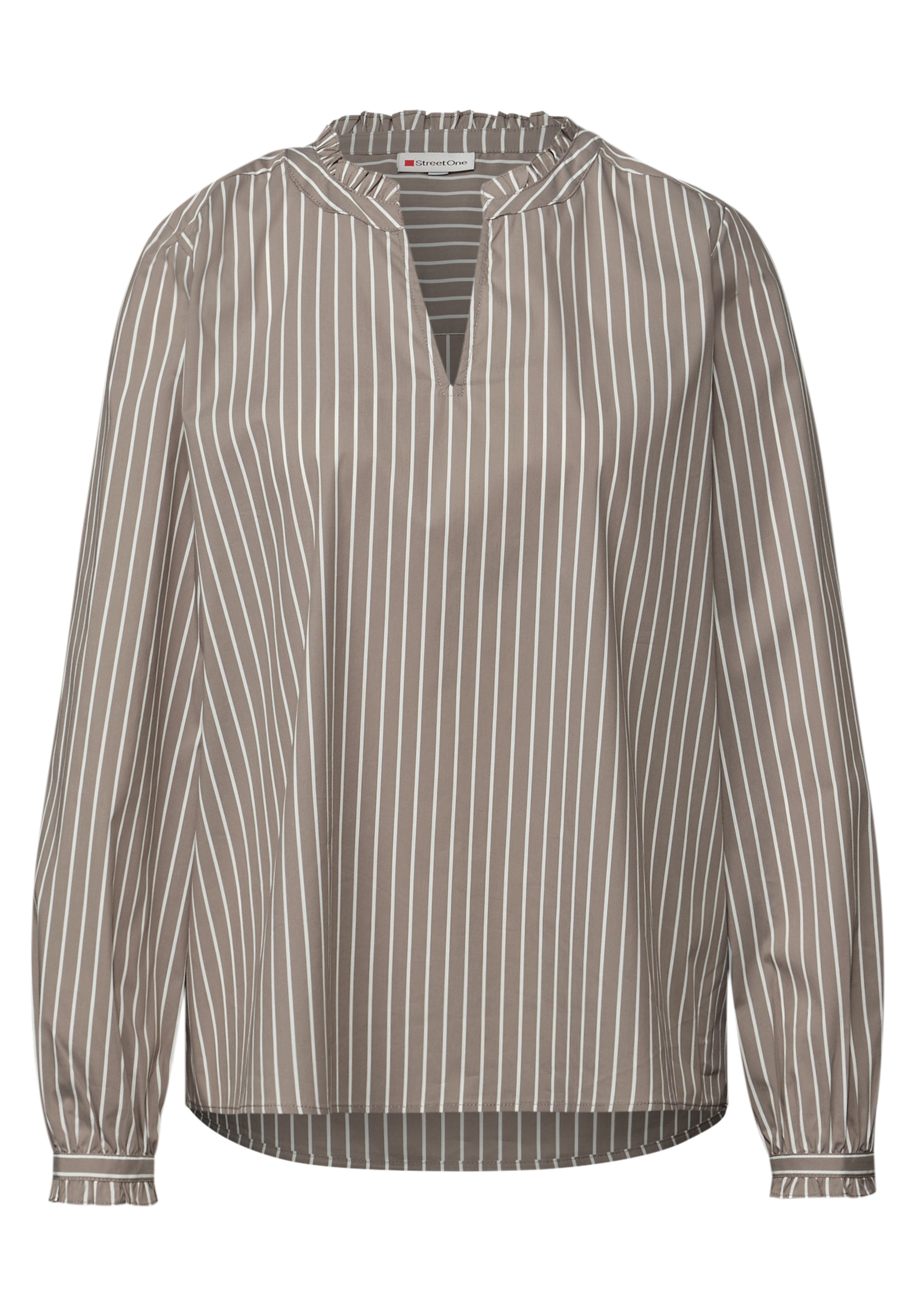 STREET ONE Langarmbluse mit geschlitztem Rundhalsausschnitt