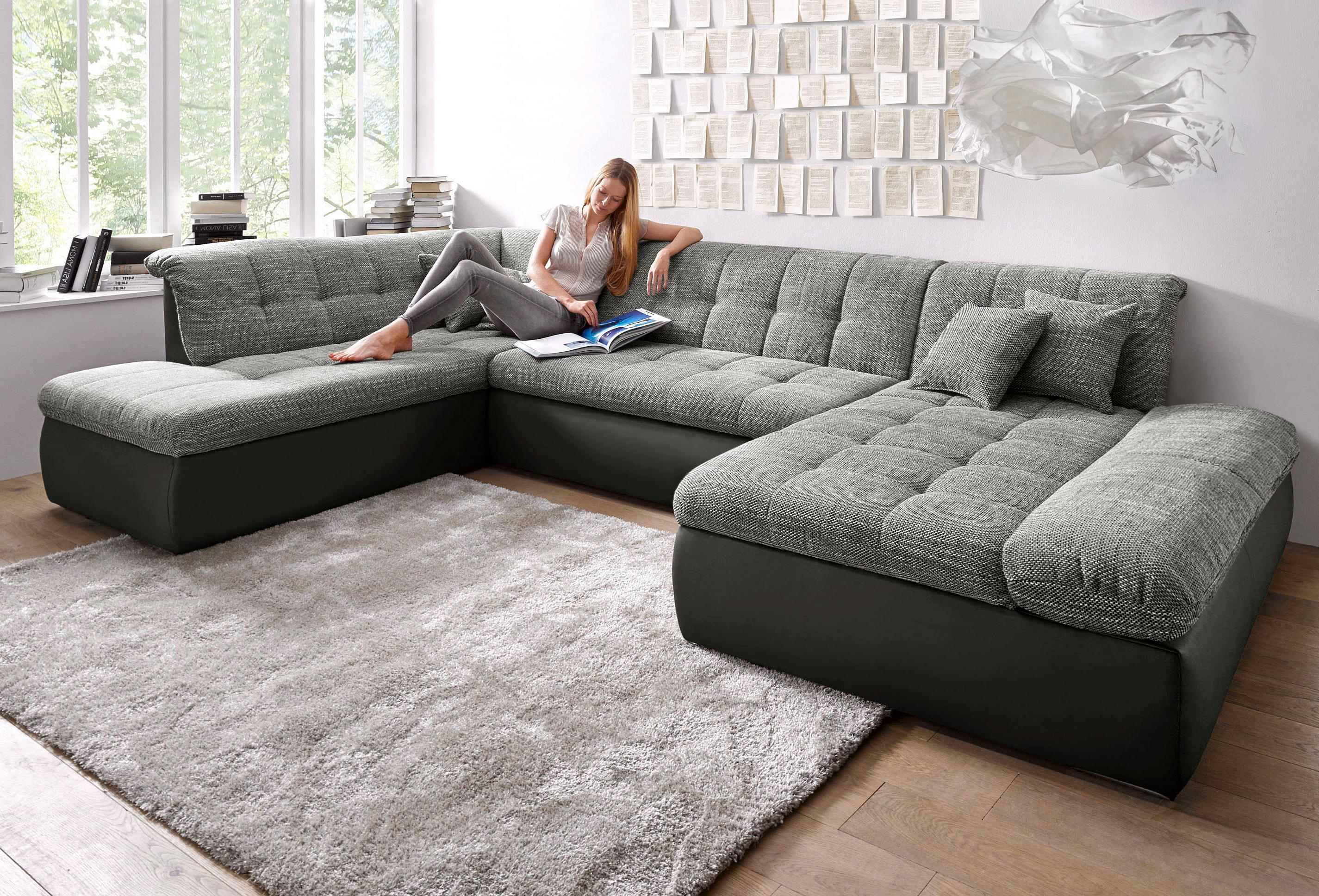 DOMO collection Wohnlandschaft "MORIC 353x216x80 cm, mit viel Platz, U-Form, auch in Cord" im XXL-Format, wahlweise mit Bettfunktion und Armlehnenverstellung