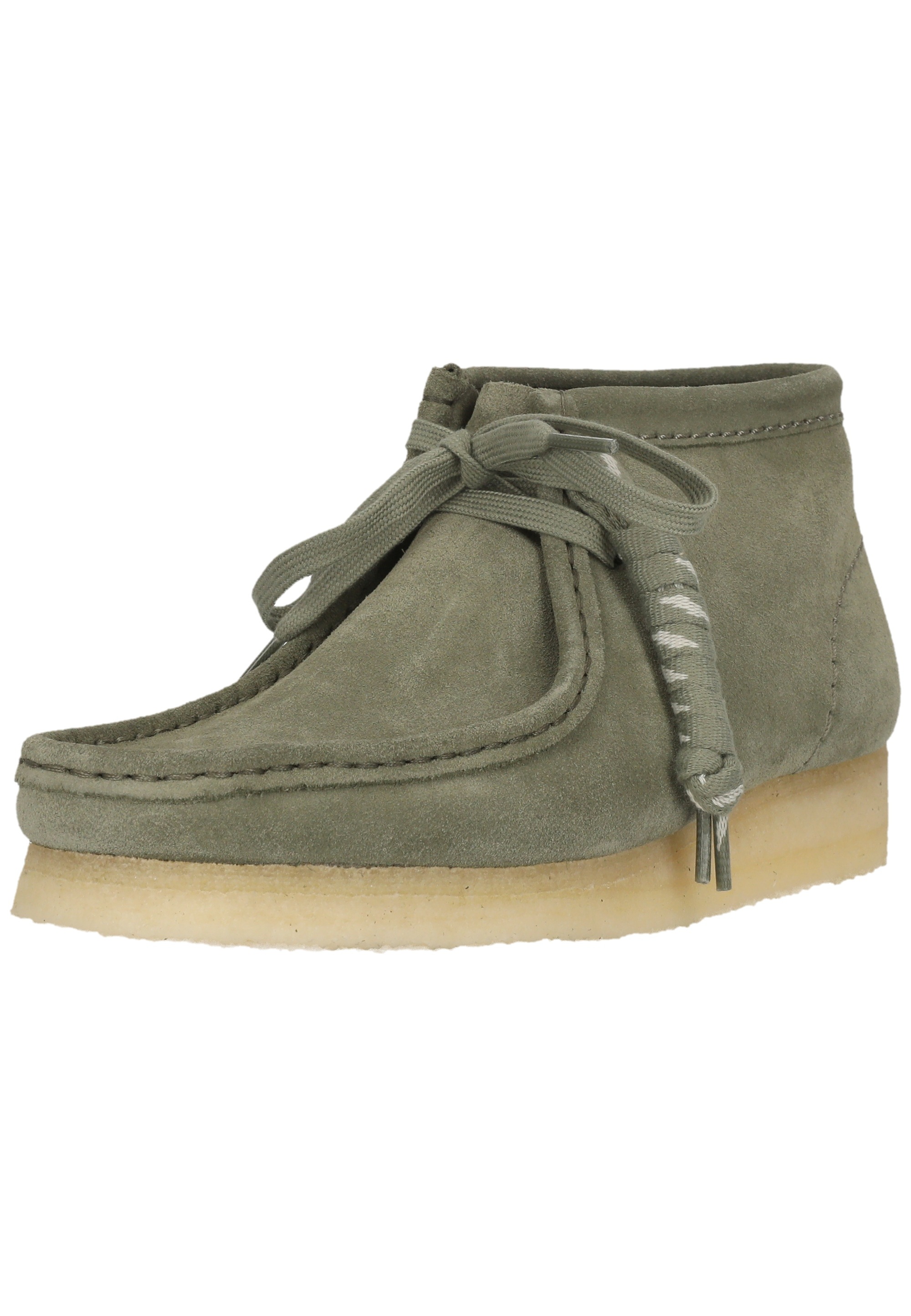 Clarks Schnürschuh "Wallabee Boot. Khaki/Green Sde" mit ikonischer Sohle