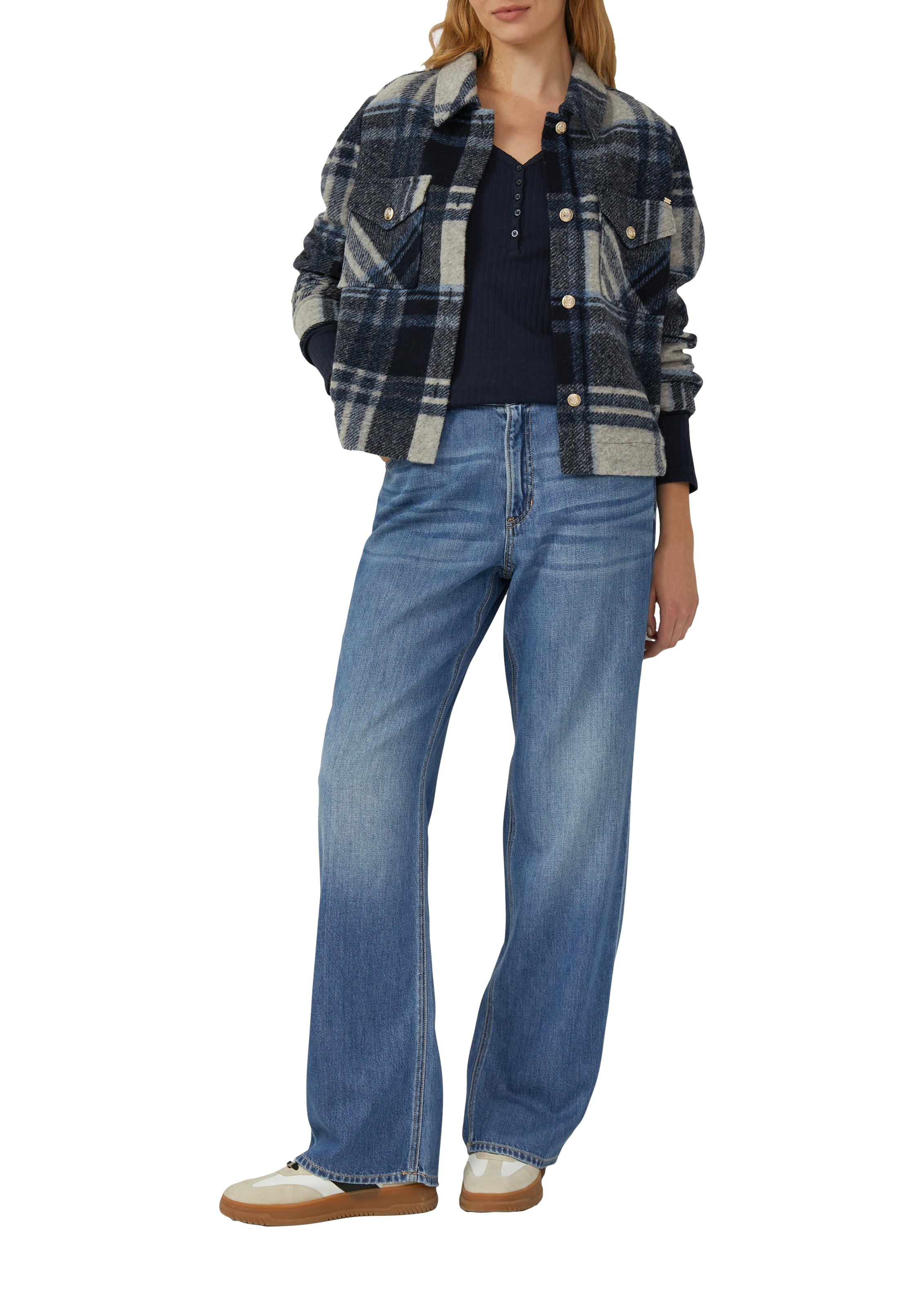 s.Oliver Langarmshirt, mit kurzer Knopfleiste, in Ripp-Optik