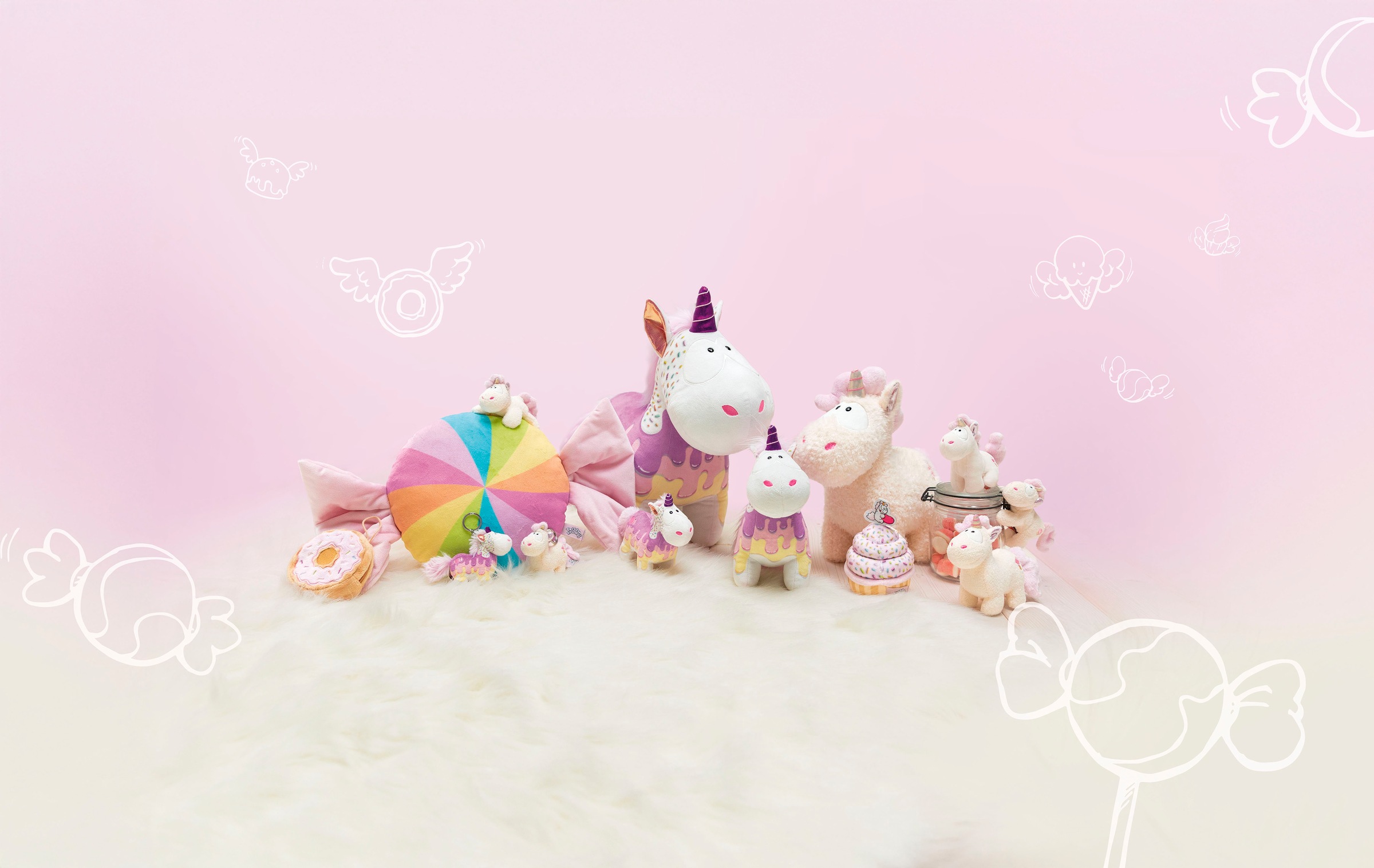 Nici Kuscheltier »Theodor & Friends, Einhorn Creamy Pink stehend 45cm GREEN«