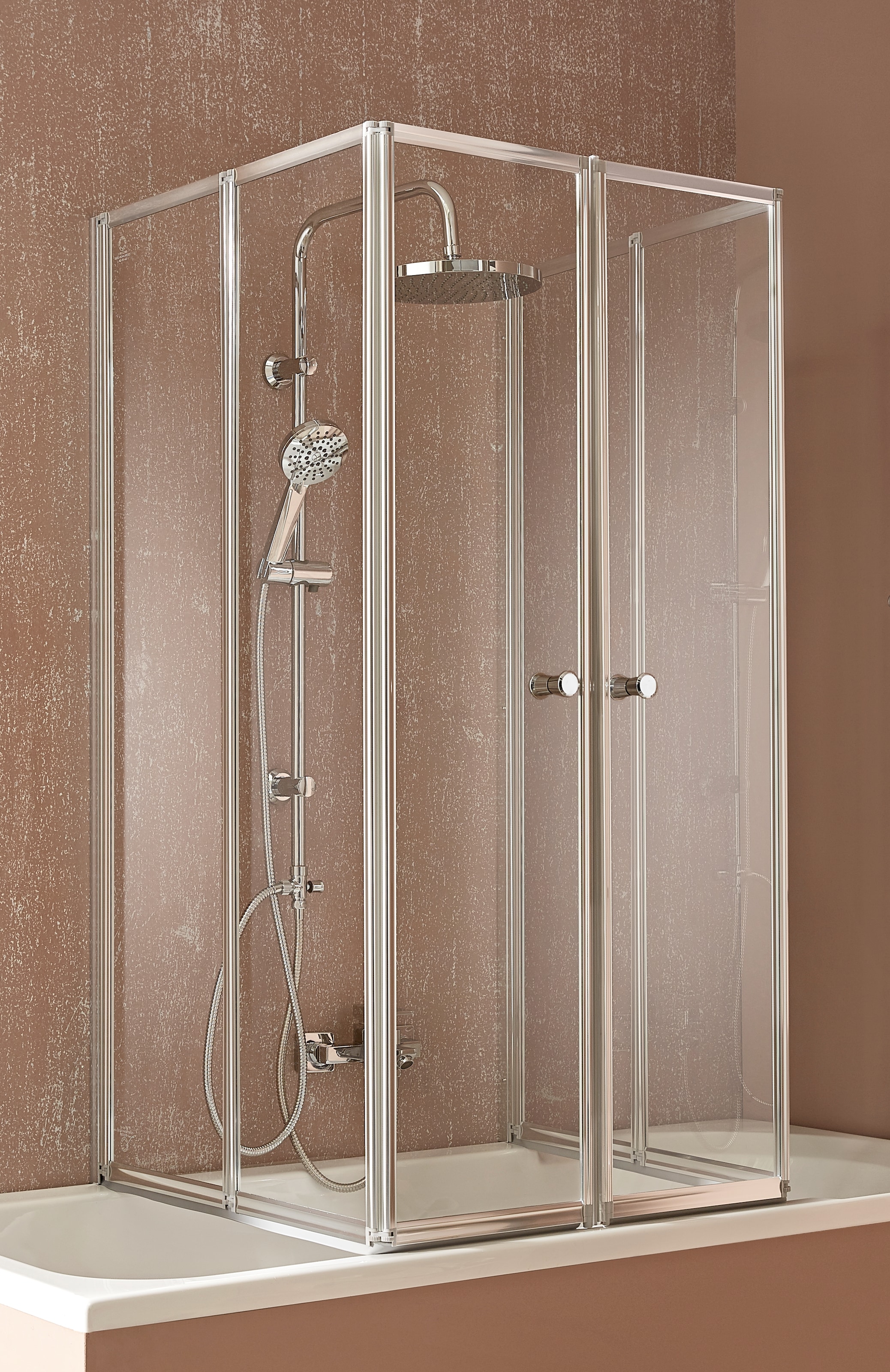 Badewannenaufsatz WELLTIME, B:104cm H:140cm, grau, Duschwände, "Summer", Badewannenfaltwand, Glaswand bestehend aus 6 Elementen